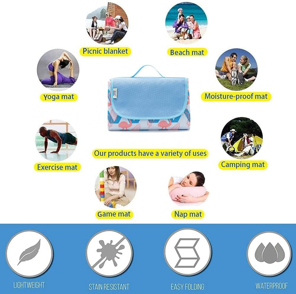 Outdoor & Picnic Blanket Beach Mat Extra Large Sand Proof and Waterproof Portable Beach Mat for Camping Hiking Festivals,145 * 200Cm Foldable and Lightweight (Flamingo) image number 4