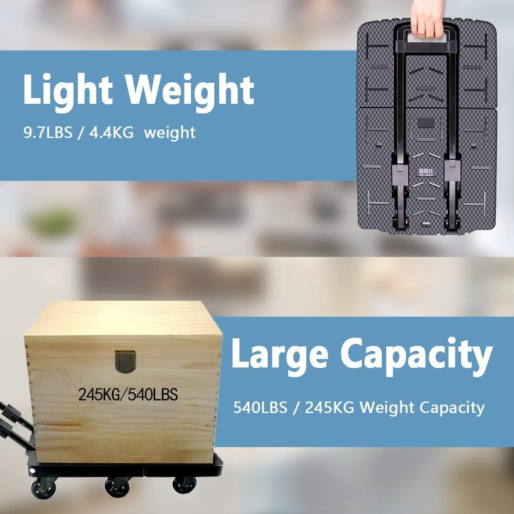 Folding Hand Truck, Wear-Resistant Noiseless 360&deg;Rotate 7 Wheels 245KG/540LBS Capacity Extendable Large Base Adjustable Handle Portable Heavy Duty and Durable Trolley Dolly for Cargo Handling Shopping image number 1