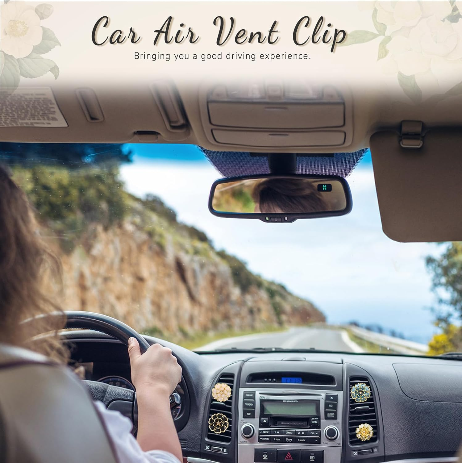 4 Pack Cute Car Air Freshener Vent Clip, Flower Air Conditioner Outlet Diffuser Clip Charm, Women Car Interior Accessories Decoration, 4 Colors image number 1