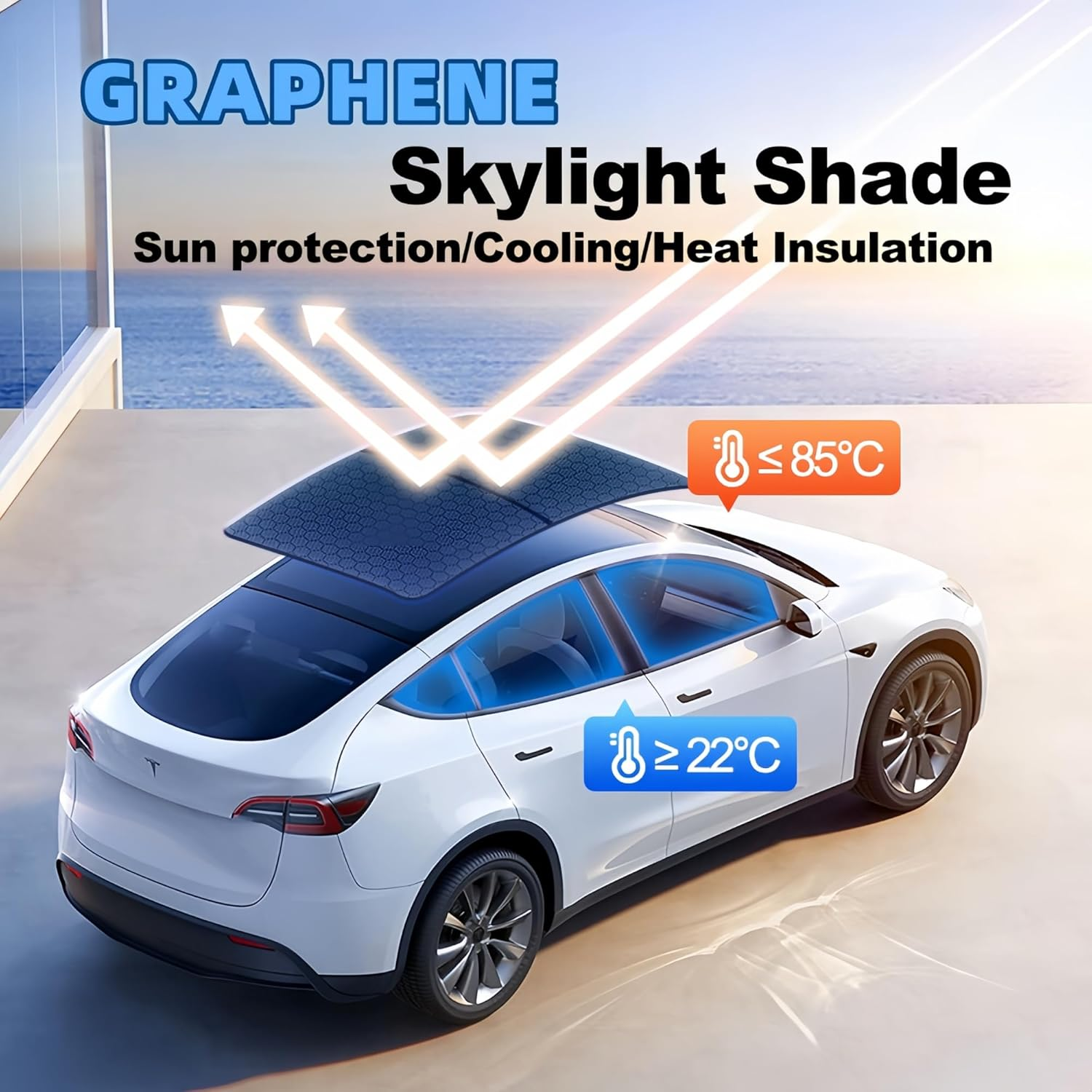 2025/2026 Tesla Model Y Juniper Sunshade Roof, Foldable Heat Blocking,Uv Protection & Reflective Sunroof Shade with Nano Ice-Crystal Coatings for Tesla Model Y Accessories image number 5