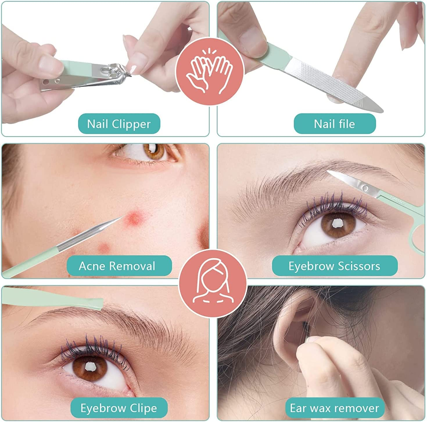 12-Piece Nail Care Kit, Mint Green Leather Travel Case,Manicure Set Personal Care, Nail Clipper Kit,Nail Tools with Luxurious Travel Case, Gifts for Men Women Family Friend image number 3