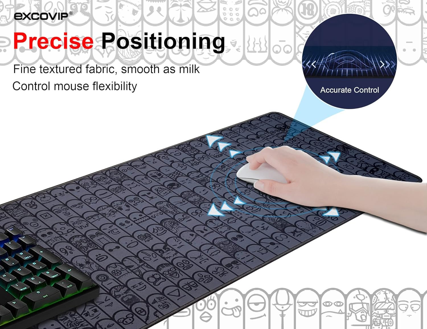 Excovip Large Gaming Mouse Pad with Stitched Edges, Extended Mousepad with Superior Micro-Weave Cloth, Non-Slip Base, Washable Desk Mat for Gamer, Office & Home, 35 X 11.8 In, Gray 0330 image number 6