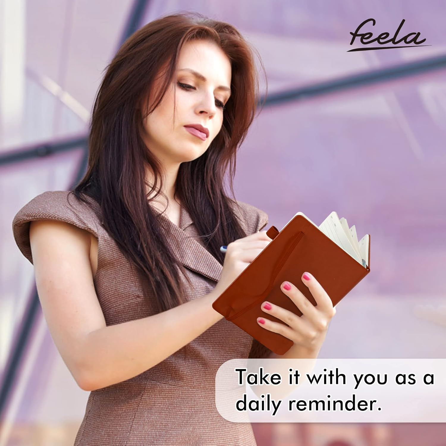 Feela 3 Pack Notebook Journals Bulk with 3 Black Pens, A5 Hardcover Notebooks Classic Ruled Lined Journal Set with Pen Holder for Work Business Journaling Note Taking, 120 GSM, 5.1&rdquo;X8.3&rdquo;, Brown image number 3