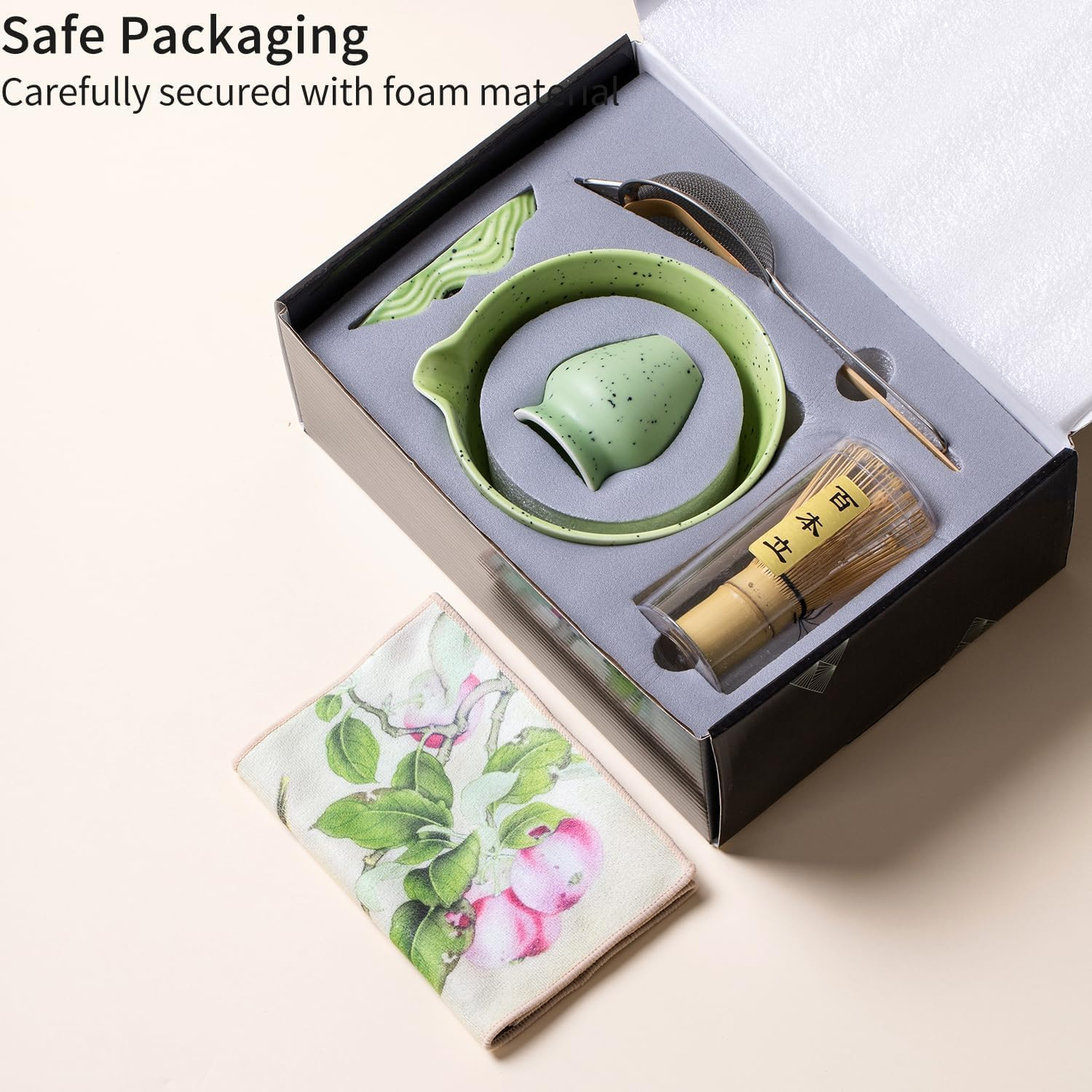 Matcha Whisk Set - 7Pcs Japanese Matcha Kit with Matcha Bowl, Matcha Whisk, Whisk Holder, Strainer - Elegant Matcha Set for Gifting and Personal Use, Gift Box Packaging (Green-7 Pcs) image number 4