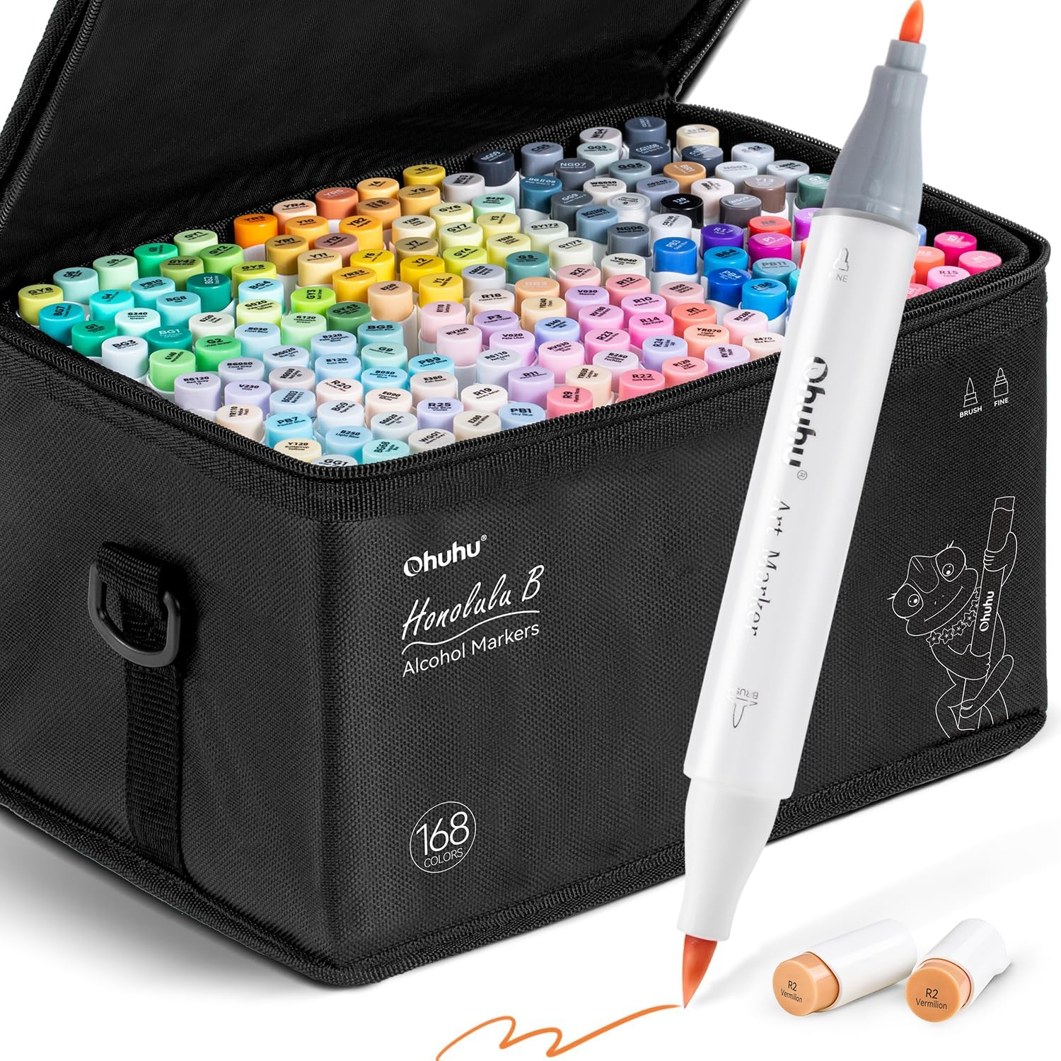 Ohuhu Alcohol Markers Brush Tip: 168-Color Double Tipped Art Marker Set for Artist Adults Coloring Illustrations -Honolulu B -Brush & Fine -Refillable image number 6