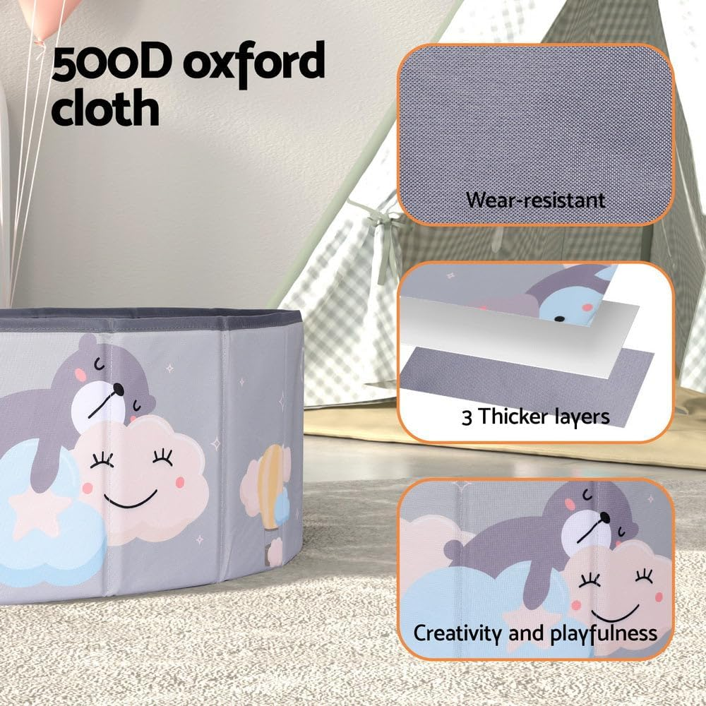 Keezi Ball Pit, 100 X 100 X 30Cm Foldable Foam Balls Pits Kids Soft Pool Playpen Barrier Ideal Gift Toys for Baby Children Toddlers, Suitable for 3-8 Years Old Grey
