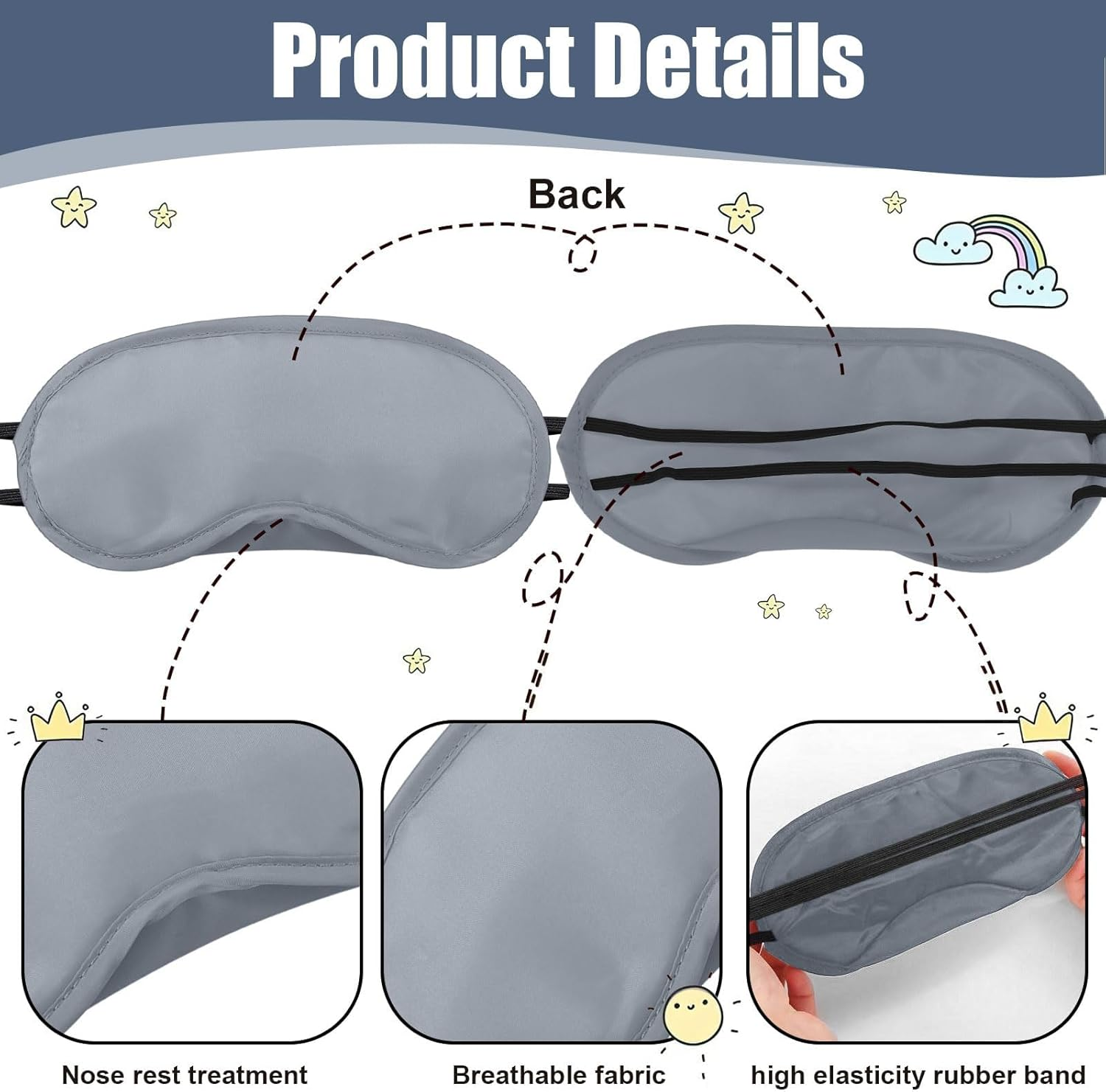 Silk Sleep Mask, 10 Pcs Eye Masks, Elastic Strap Soft Blindfold Travel Sleeping Artifact for Women, Men, Kids (Dark Gray)