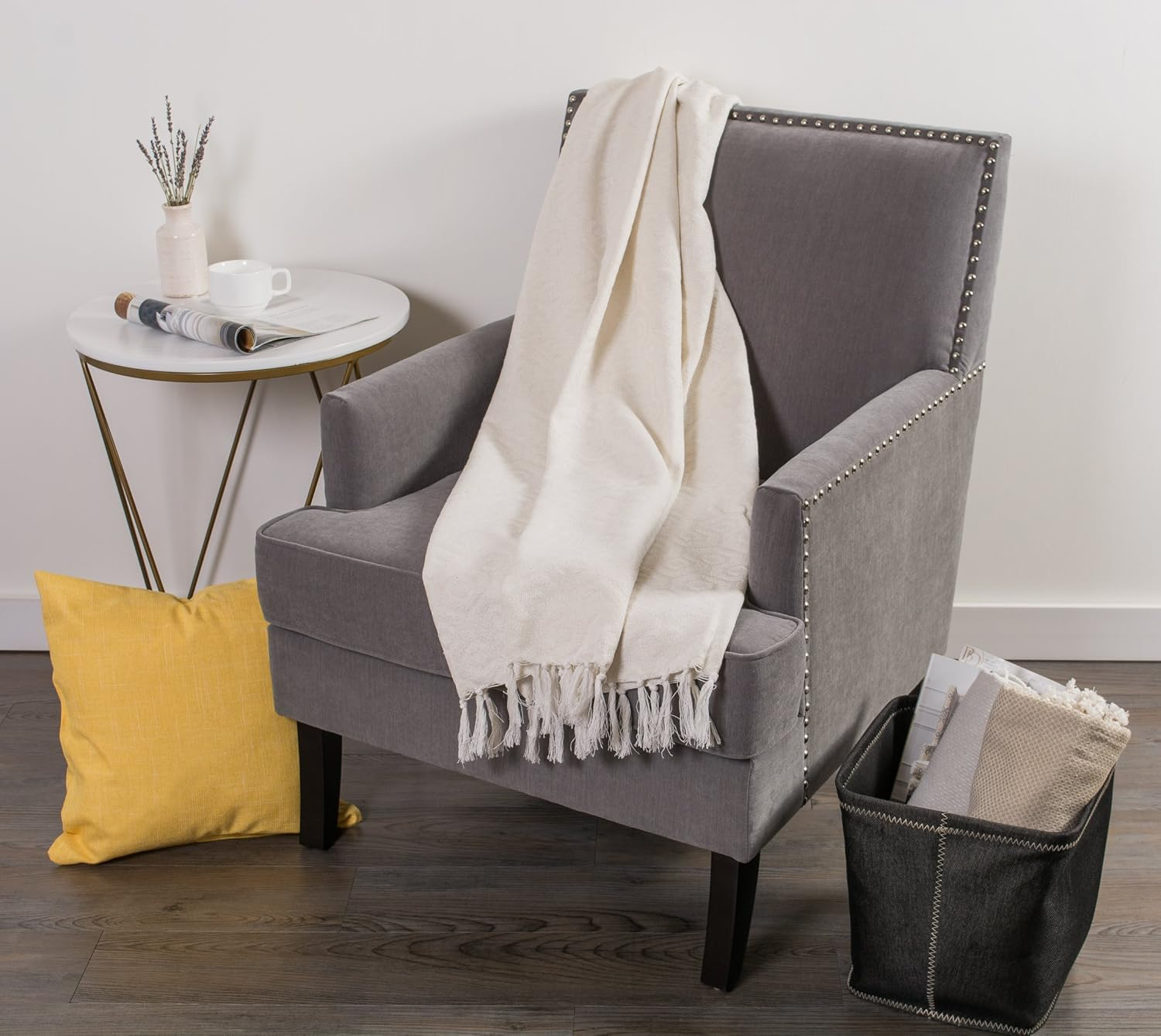 DII Modern Cotton Geometric Blanket Throw with Fringe for Chair, Couch, Picnic, Camping, Beach, & Keep Cozy with Everyday Use, 50X60, White image number 5