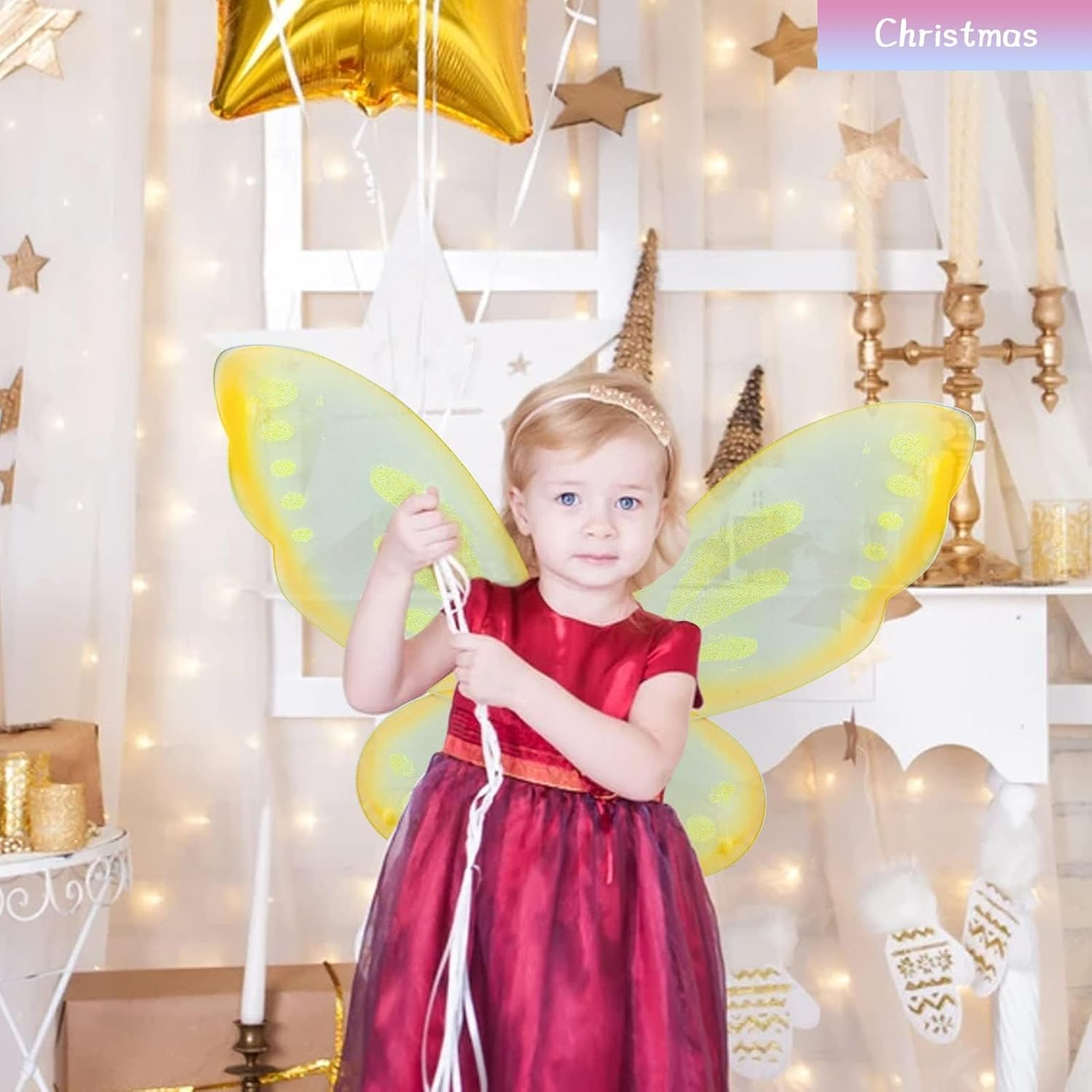 ZIRICHER Big Fairy Wings for Girls,Butterfly Fairy Wings Kids Costume Show Birthday Party Gift image number 5
