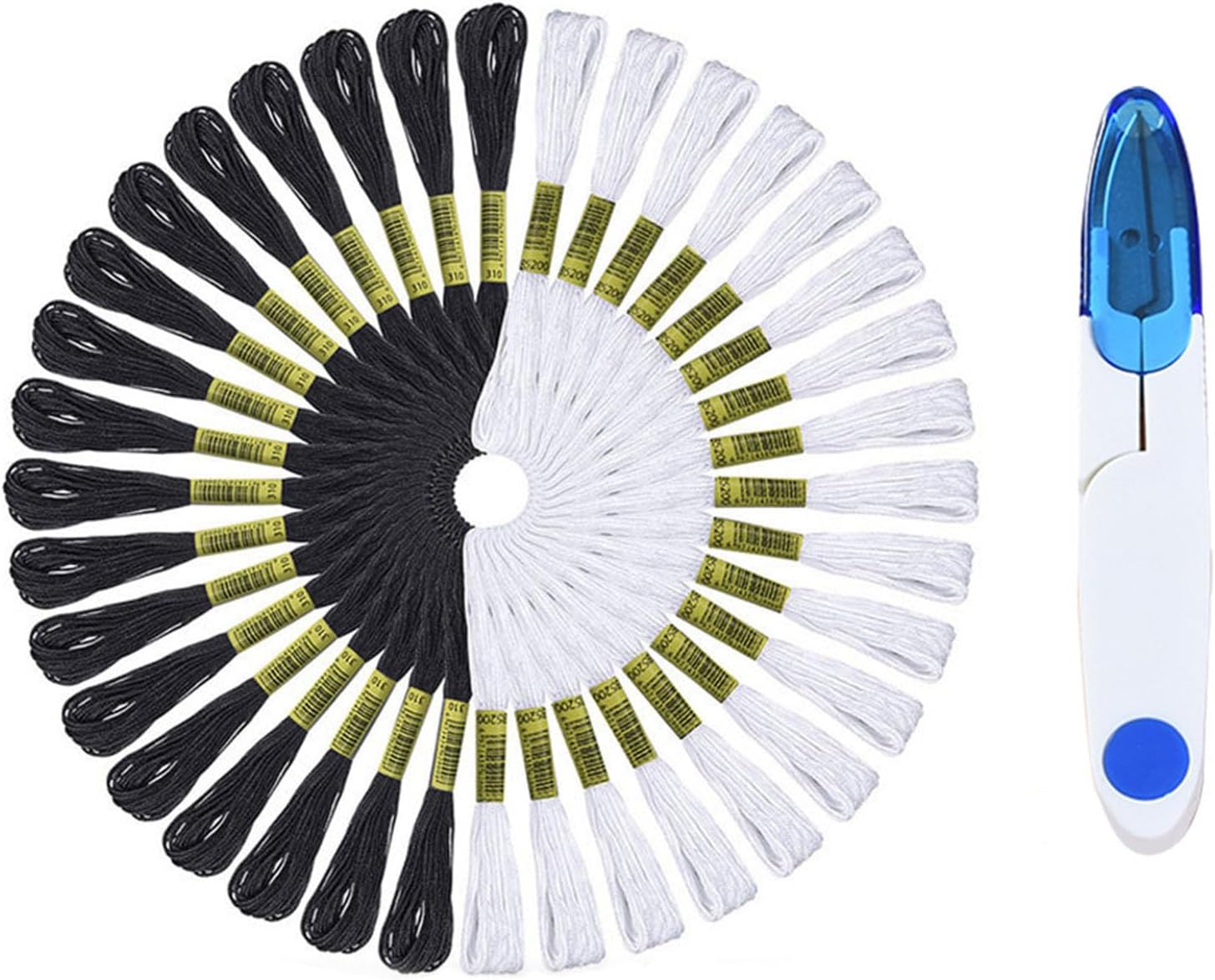 24 Skeins Embroidery Floss，Embroidery Floss Black and White, Cross Stitch Thread, Friendship Bracelet String DIY Handmade Quality Floss