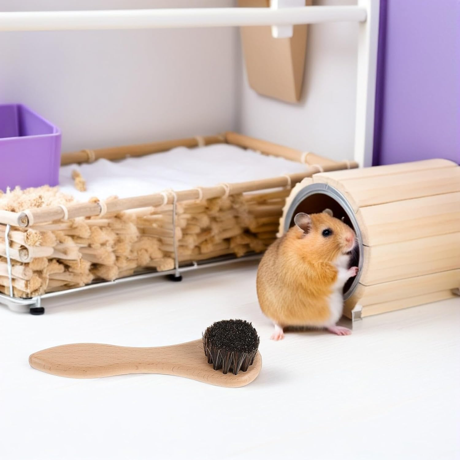 COHEALI 2Pcs Hamster and Guinea Pig Bath Brush Set with Soft Bristles, Wooden Handle Pet Grooming and Bathing Tool for Small image number 6