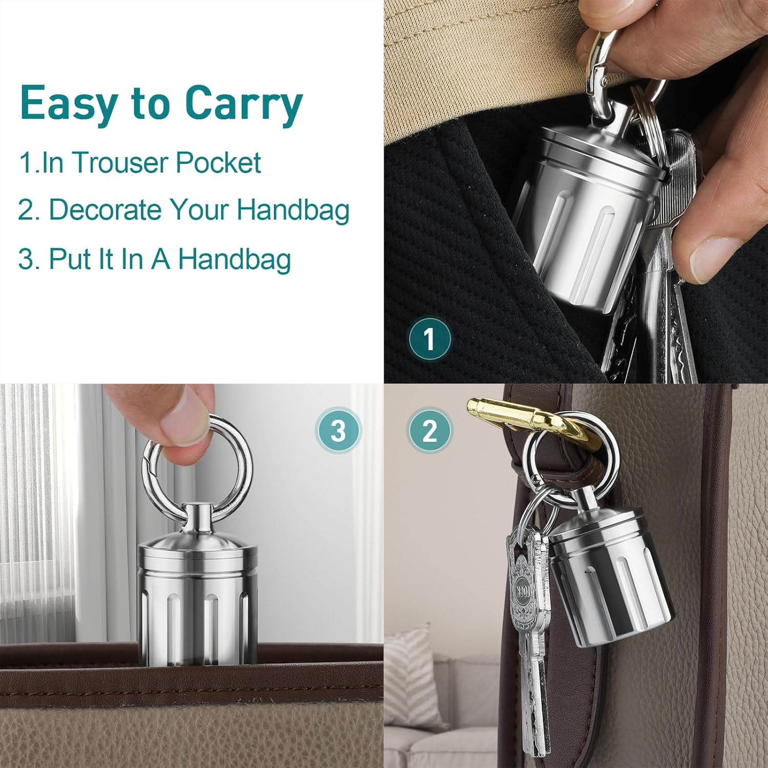 Stainless Steel Waterproof Pill Case, Pill Organizer for Outdoor Travel Camping, Keychain Small Holder Case, Carry Vitamins, Antibiotics, Birth Control Pills, Etc image number 1