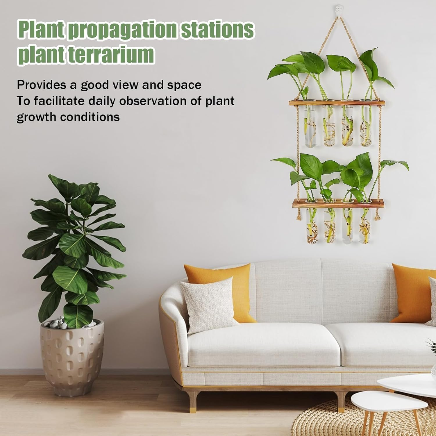 Plant Propagation Station,2 Tiered Test Tube Hanging Plant Holder with Wooden Stand,Propagation Station with Wooden Stand, Propagation Planters Glass Tube for Hydroponic Plant Decor image number 5
