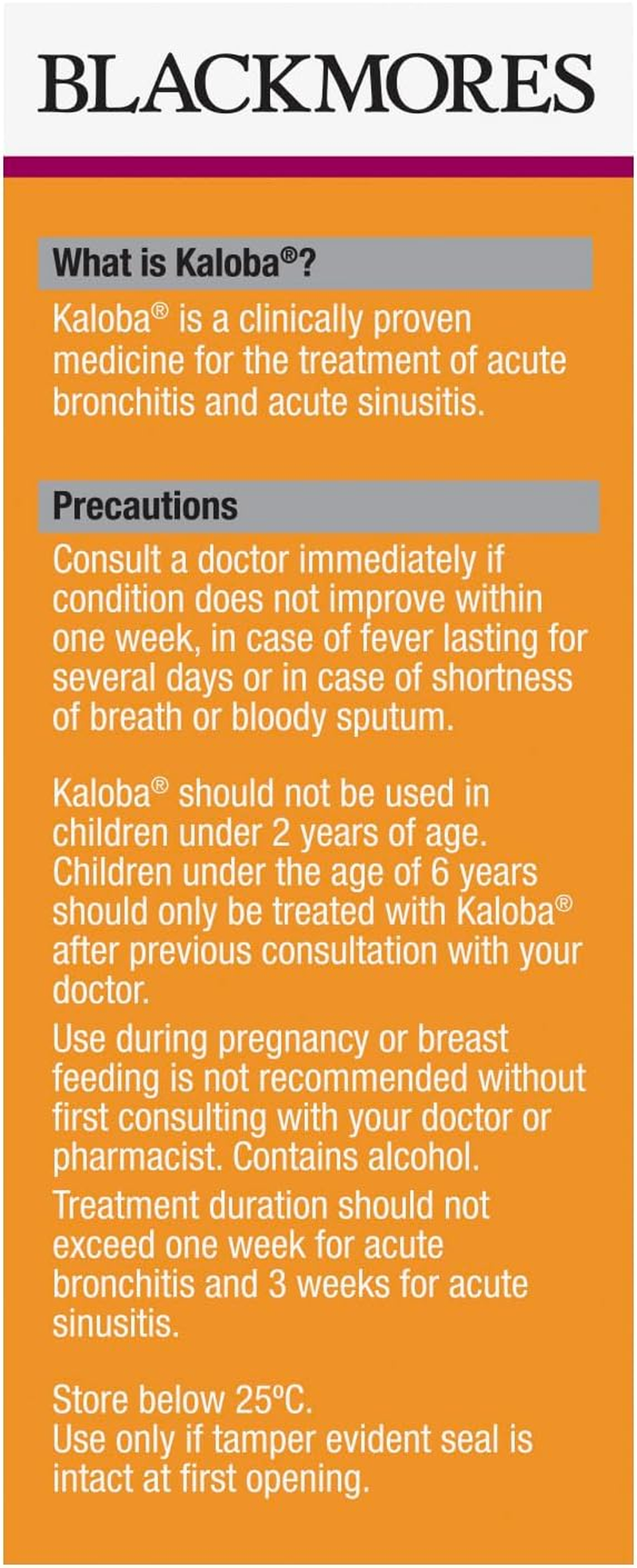 Blackmores Kaloba | Relieves Symptoms of Acute Bronchitis & Acute Sinusitis | 50Ml Oral Liquid image number 4