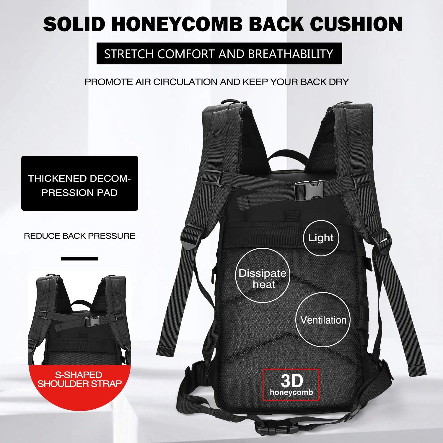 Procase Military Tactical Backpack, 35L Large Capacity Rucksacks 2 Day Army Assault Pack Go Bag for Hunting, Trekking, Camping and Other Outdoor Activities -Black image number 2