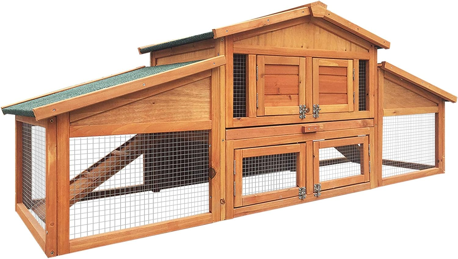 I.Pet Chicken Coop Large Rabbit Hutch, Coops Wooden Pet House Run Cage Walk in Bunny Hen Chook Guinea Pig Ferret, Metal Outdoor Door Roof Weatherproof Farm