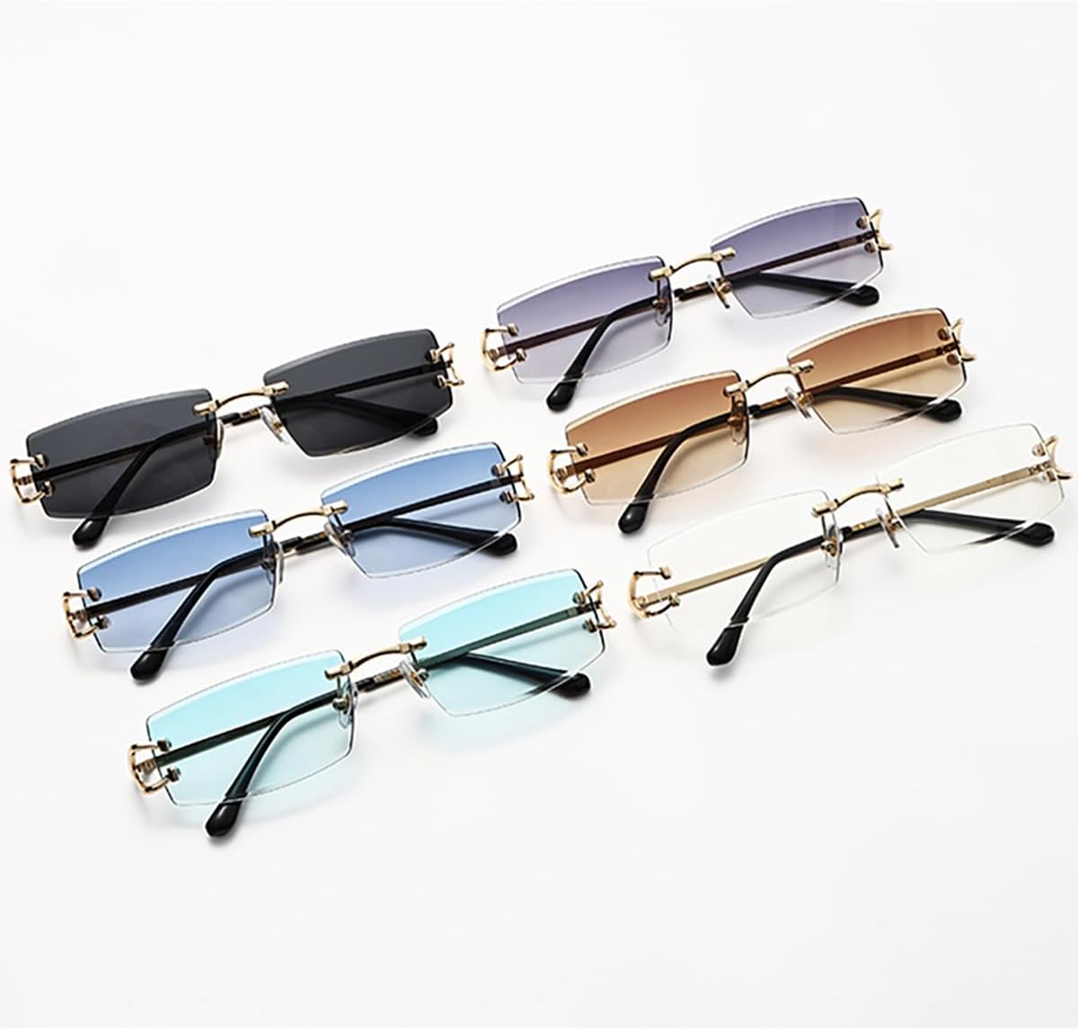 LIGOES Rectangle Sunglasses Metal Fashion Sunglasses Frameless UV400 Lens Sun Protection Glasses - Gold With Black image number 4
