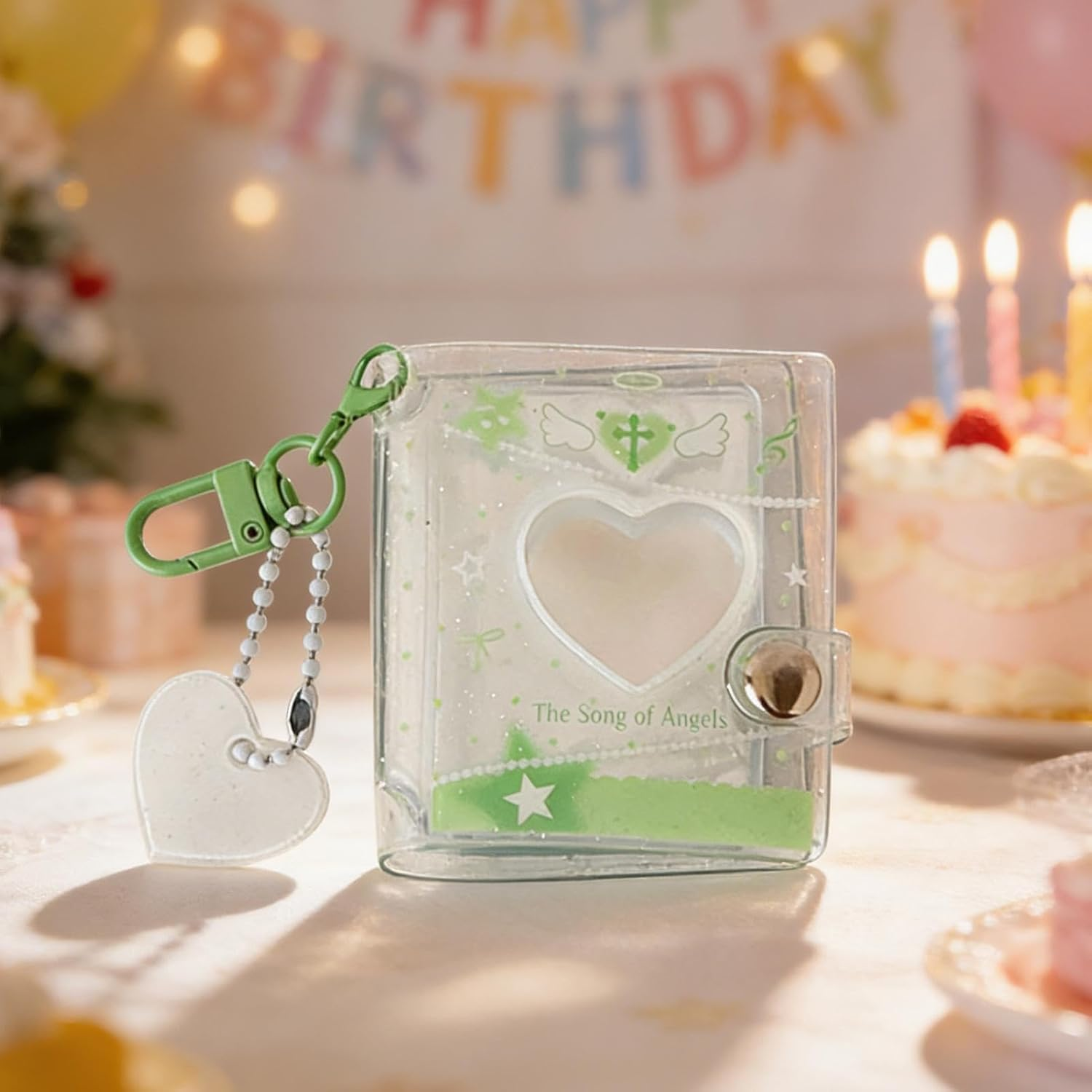 Photo Keychain | Handmade Small Heart Keyring,2 Inch Photo Album with Keychain | for Wedding Birthday School Travel Office Luggage Backpack Wallet Handbag Kids Adults - Black image number 6