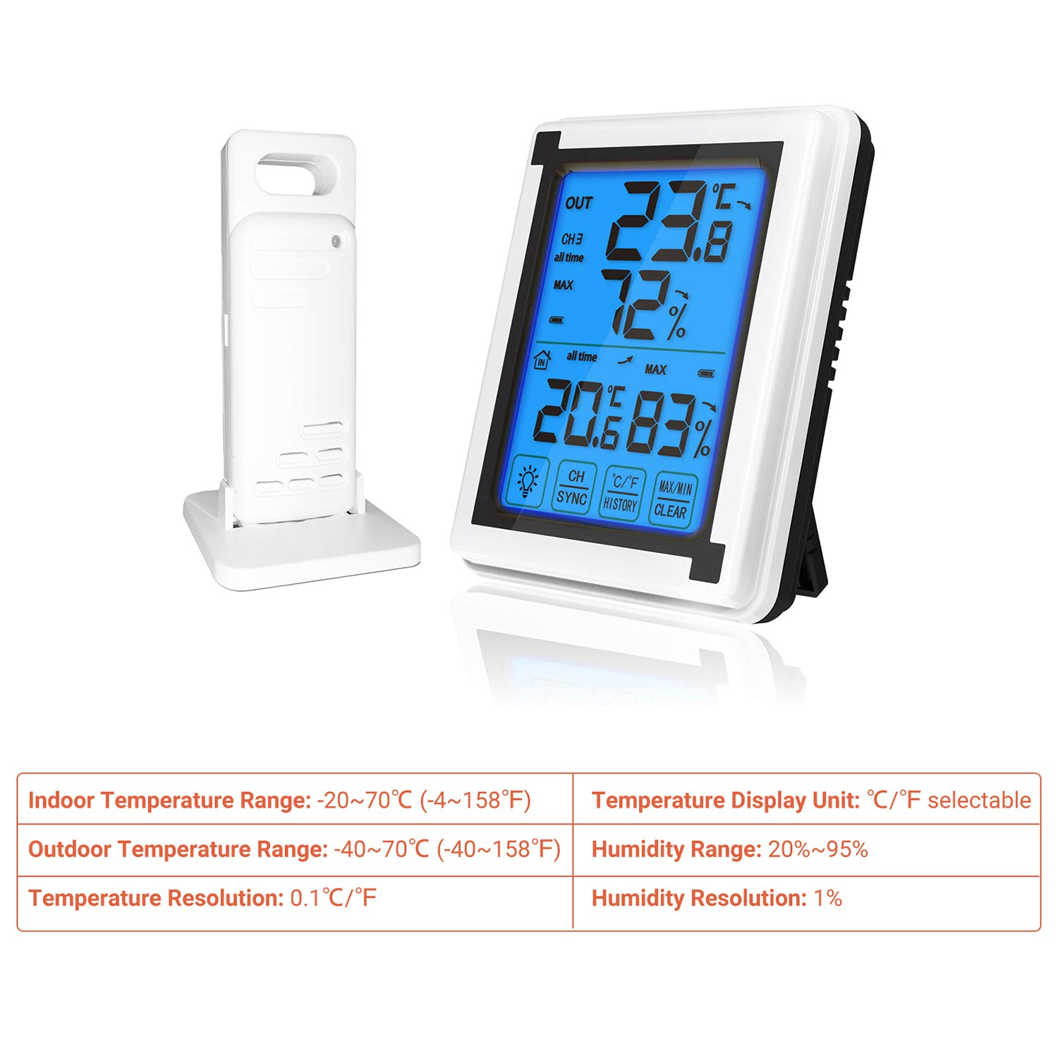 Indoor Digital Hygrometer Large Display Screen Weather Station Hygrothermograph with 3 Emitters image number 1