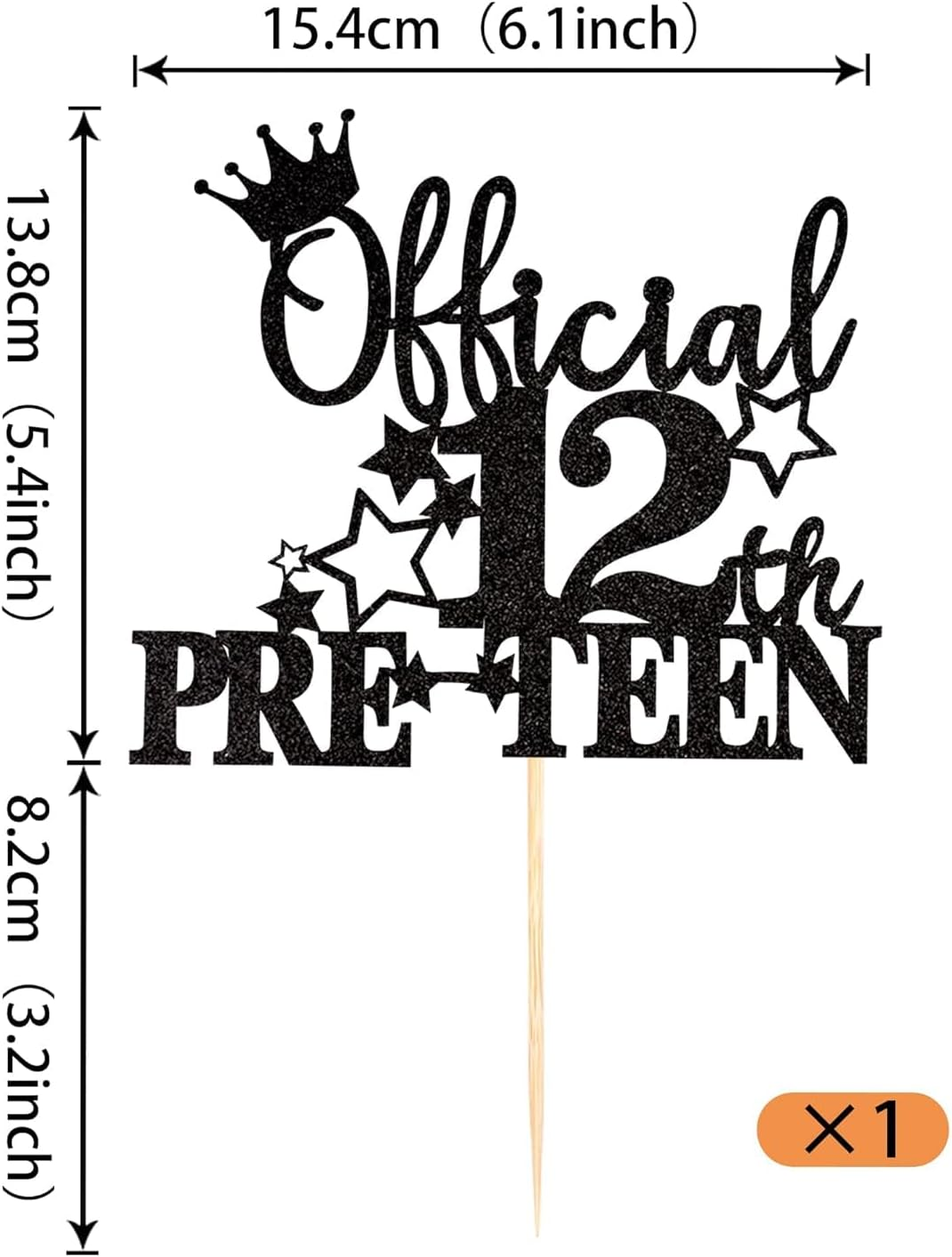Confetti! 1Pc Black Official Pre-Teen 12 Cake Topper Glitter Happy 12Th Birthday Cake Pick Cheers to 12 Years Old Cake Decorations for Teen 12Th Birthday Party Supplies (Black) image number 2