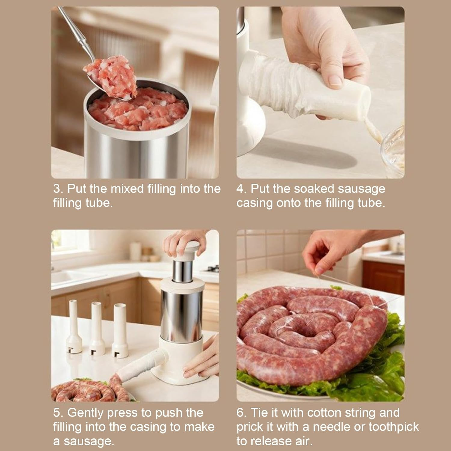 Meat Stuffer - Kitchen Gadgets with 4 Stuffing Tubes - Heavy Duty Sausage Stuffer Machine | for Lap Cheong Sticky Rice Bratwurst Home Commercial Barbecue Restaurant Party