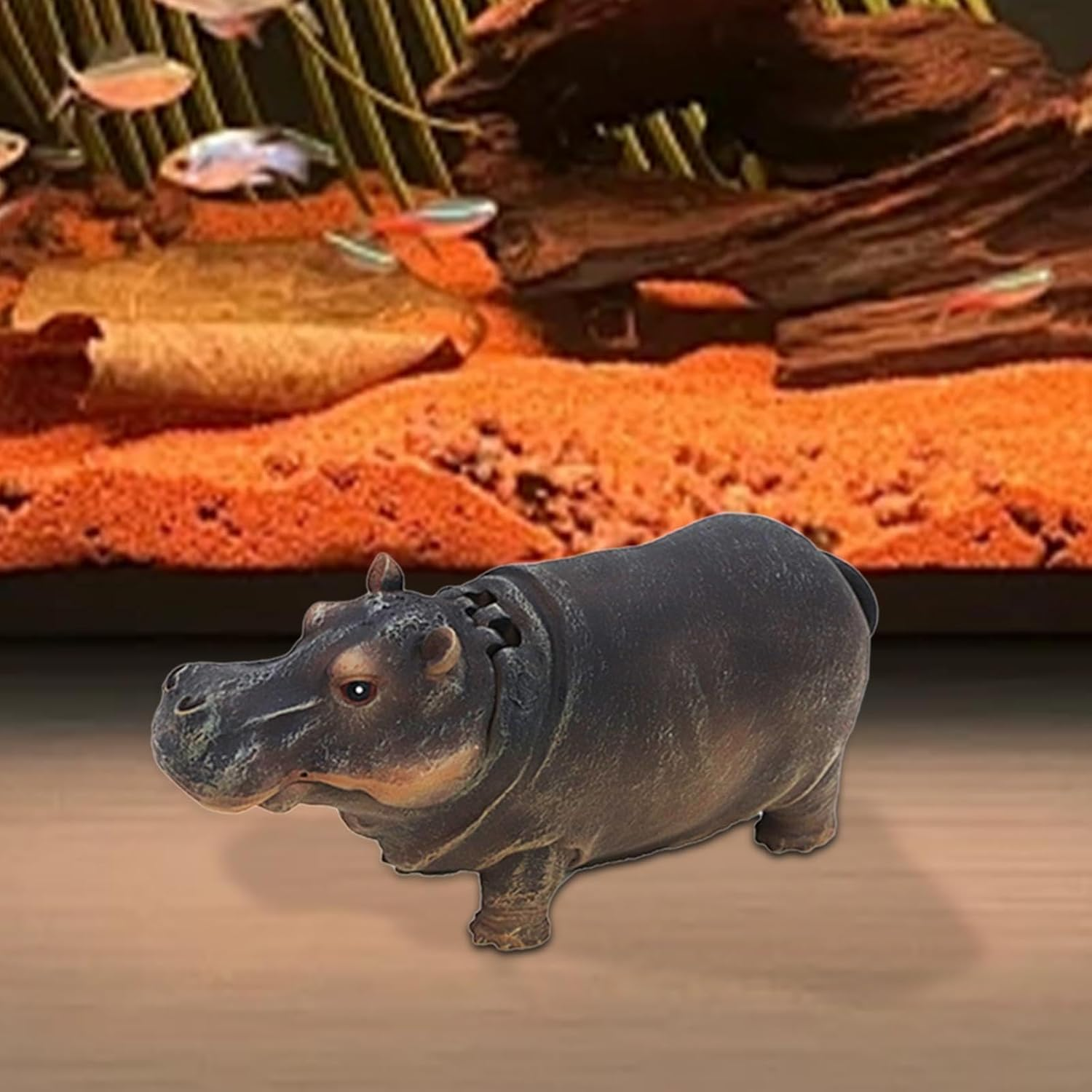 ＡＷＨＡＯ Fish Tank Bubbler Decoration, Air Bubbler, Hippo Sculpture, Resin Aquarium Ornament for Turtle Tank image number 3