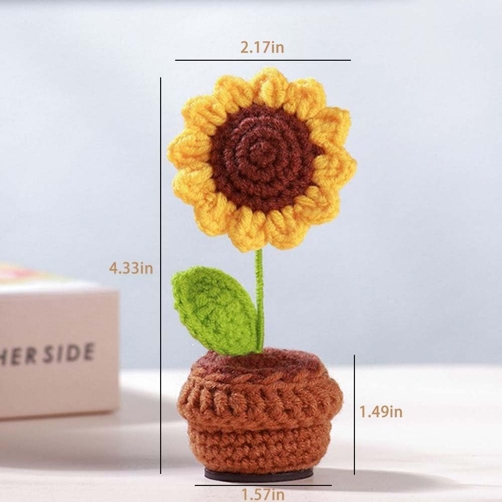 Handmade Crochet Flowers,Small Potted Knitted Desk Decorations Home Decoration Car Dashboard Decorations Crochet Artificial Flower (Sunflower) image number 4