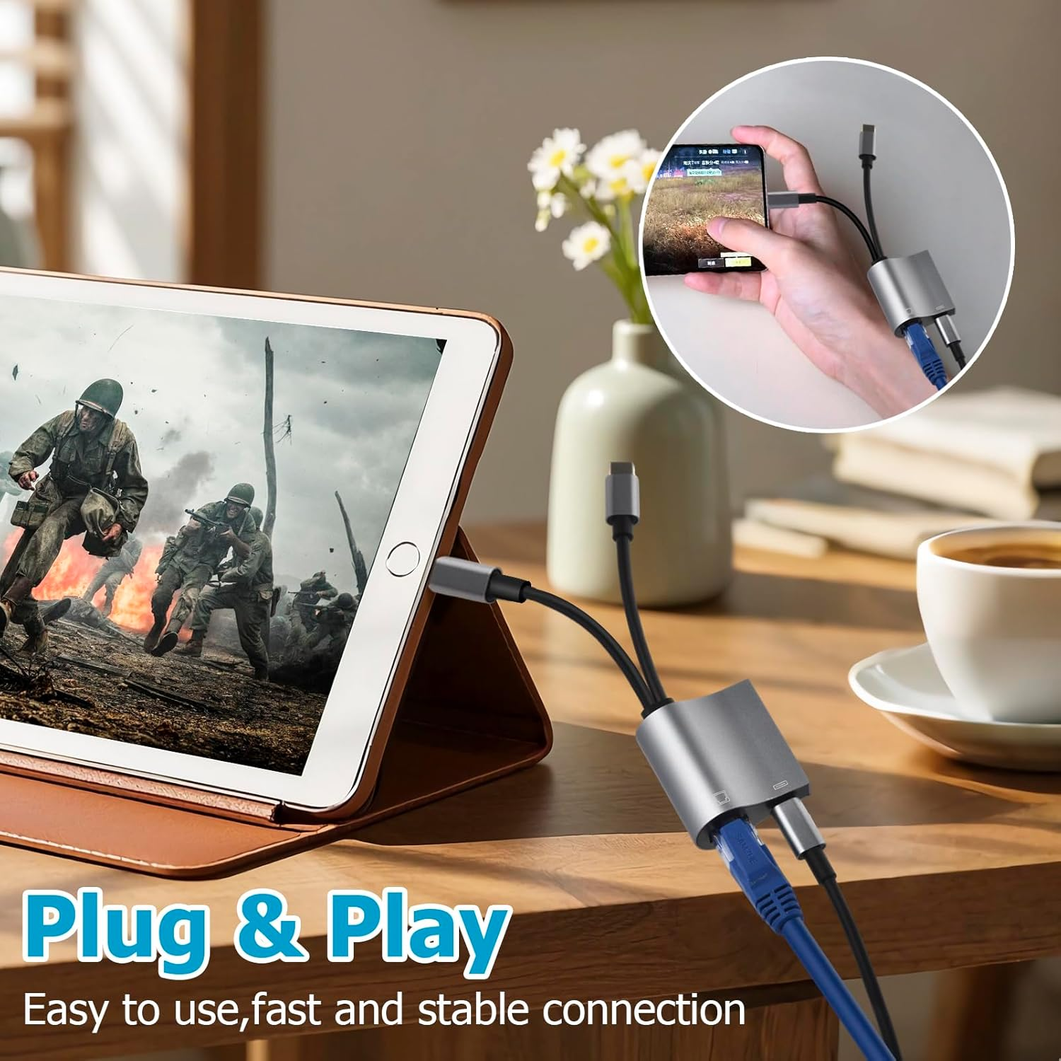 2 in 1 Lightning and Type C to RJ45 Ethernet Adapter Network Adapter,With Charge Port, Plug and Play,Supports 100Mbps Ethernet Network, Compatible with Iphone 14 13 12 11/Ipad image number 2