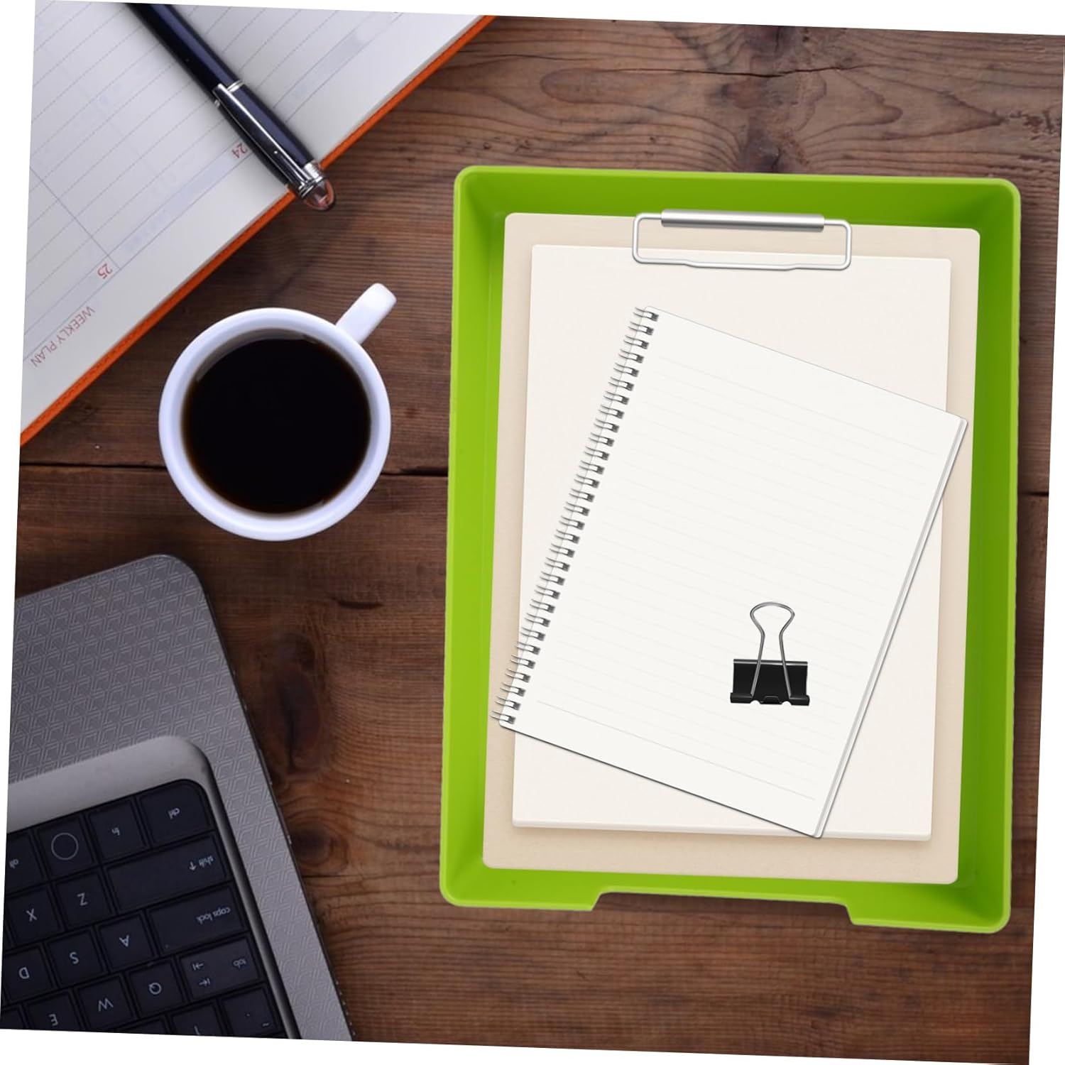 SECFOU Versatile Stationery Office Product Square Shape Desktop Organizer Paper Organizer Desk Tray Document Receipt Storage Box image number 4