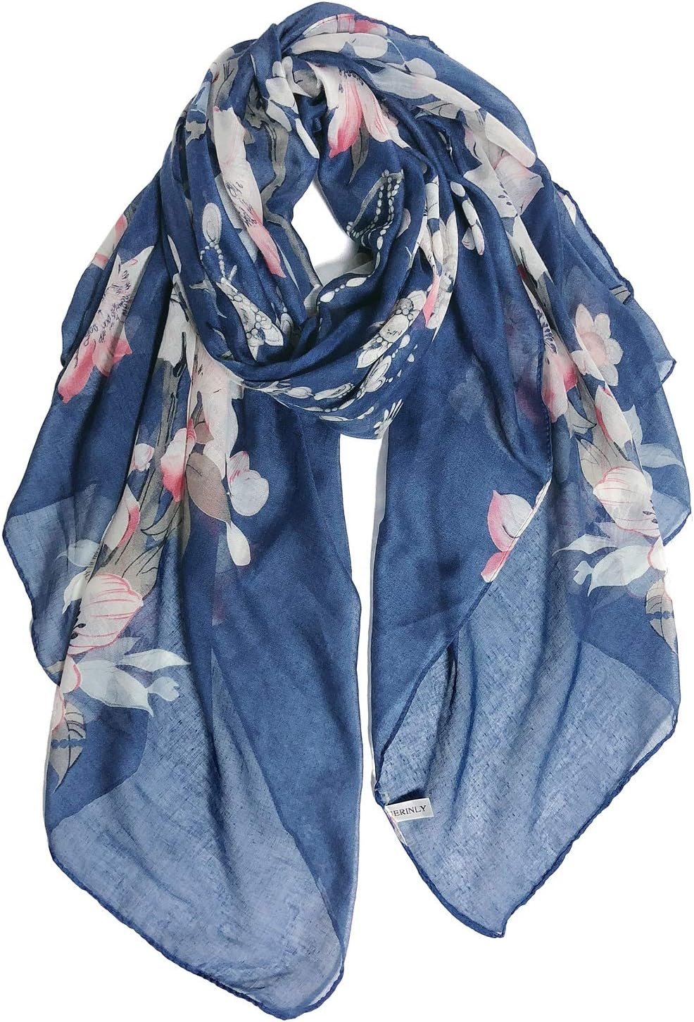 GERINLY Women Fashion Scarves Lightweight Flowers Print Shawl Wrap Head Scarf