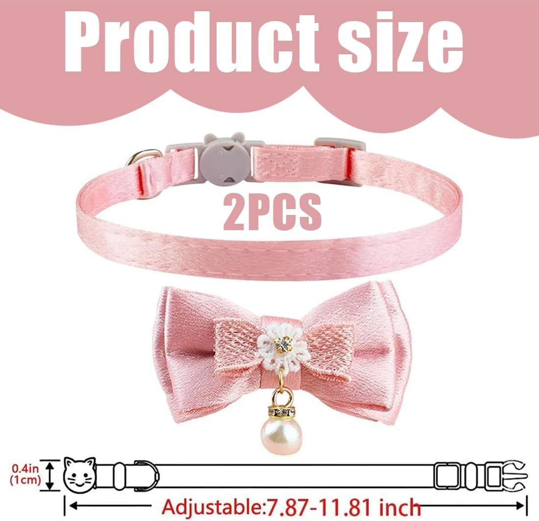 GXGM Pack of 2 Soft Collars Made of Natural Cotton Cord for Cats with Sensitive Skin, Lightweight Kitten Collar with Quick Release and Removable Bow image number 1