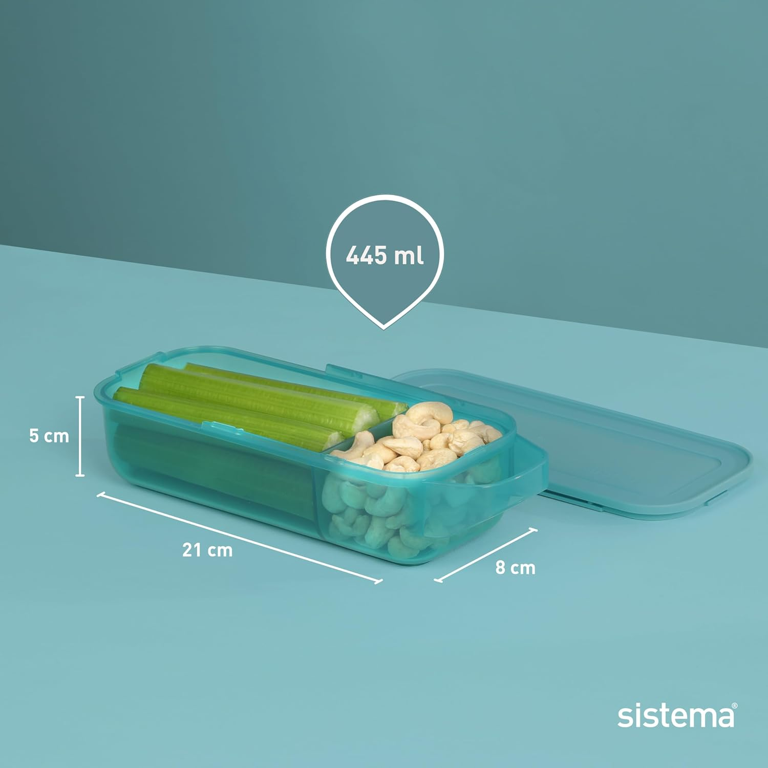 Sistema Ocean Bound Plastic Slide N Snack Container | 445 Ml Food Container with Compartments | Bpa-Free | Teal or Blue (Colour Not Selectable) image number 3