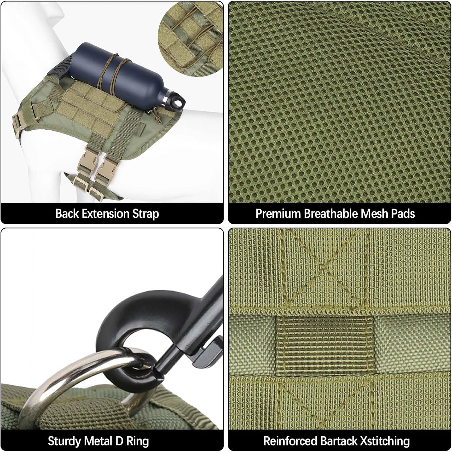 UOSIA Tactical Dog Harness Heavy Duty Military Dog Harness No Pull Dog Harness with Backpack Adjustable Pet Vest Harness for Training Hunting Walking image number 5