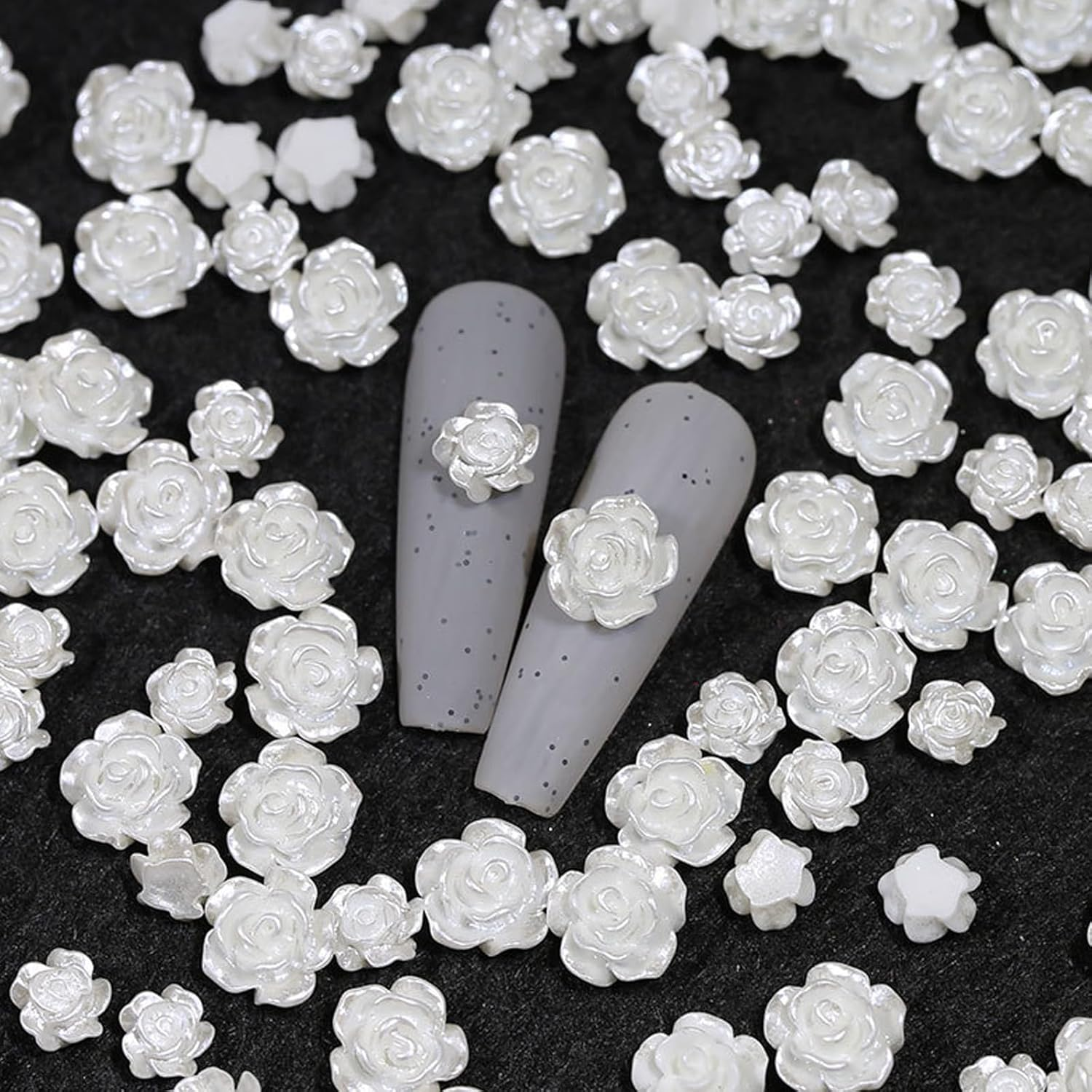 Taoluwin 100Pcs Nail Art Rhinestones, 6Mm & 8Mm 3D Camellia Rose Gems, Resin Flower Rhinestones for Nail Decoration, Crafts & Jewelry Making, Dual-Size White Floral Set image number 4