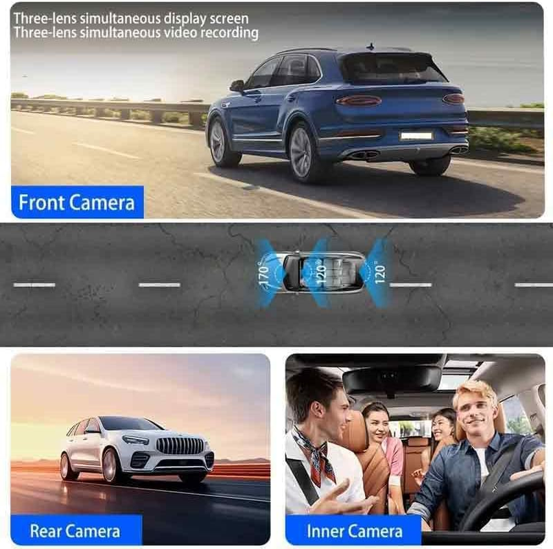 1080P Dual Dash Cam Front and inside with IR Night Vision, 3.18" IPS Screen, Wide Angle Lens, Loop Recording, Parking Mode, Car Camera with 32GB SD Card image number 4