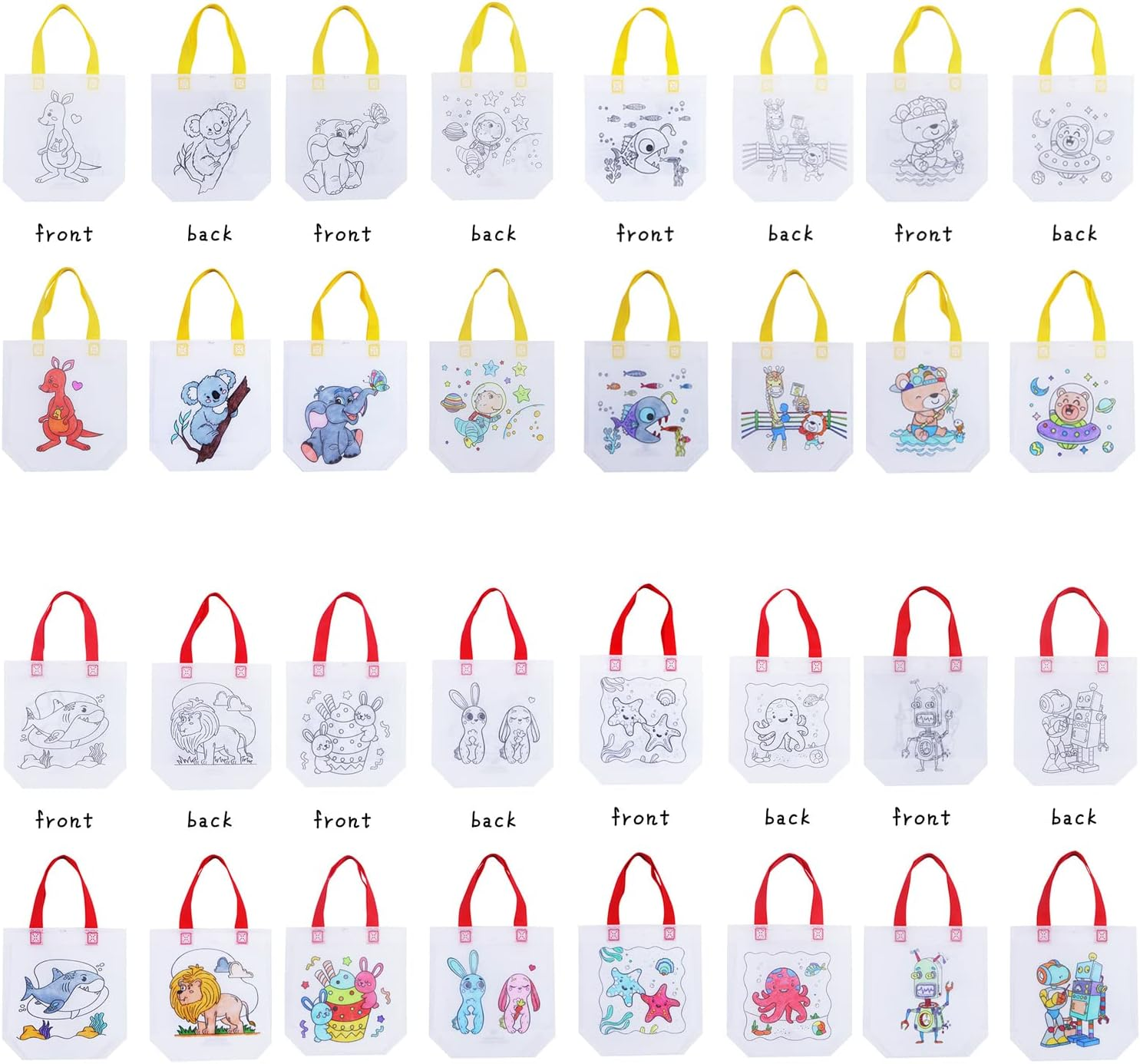 Manwetye 65 Pack Graffiti Goodie Bags for Kids Birthday Party Favors,Color Your Own Tote Bag Set,Eco Reusable Coloring Carnival Animal Art Party Bags(40 Bags +24 Color Pens +1 Pad) image number 5