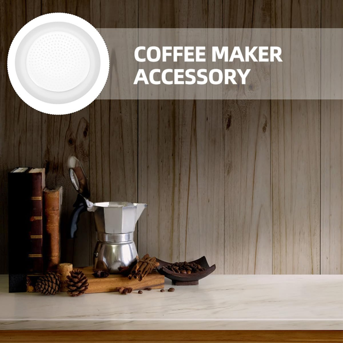 NOLITOY Coffee Pot Replacement Parts Set &ndash; 3 Silicone Gaskets with Aluminum Alloy Filter for 150Ml Espresso Maker &ndash; Silicone Sealing Rings for Coffee Pot Accessories