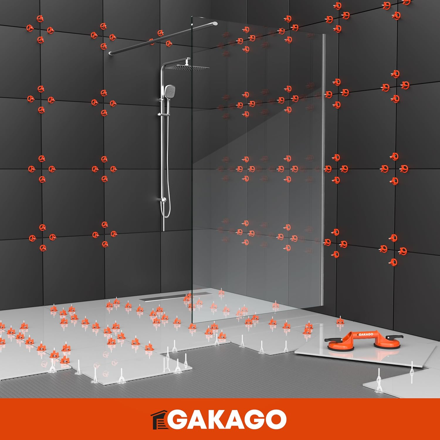 Gakago Tile Levelling System 200 Thread Tabs 2 Mm - Laying Aid for a Perfect Joint Pattern - Superior Range for Tile Thicknesses 3-18 Mm - Tile Protection with Schon Washers image number 1