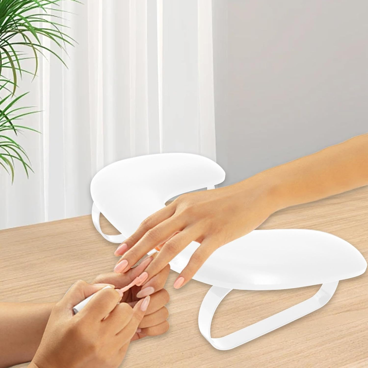 PU Leather U Shape Nail Arm Rest with Detachable Bracket Manicure Armrest for Home DIY, White image number 4
