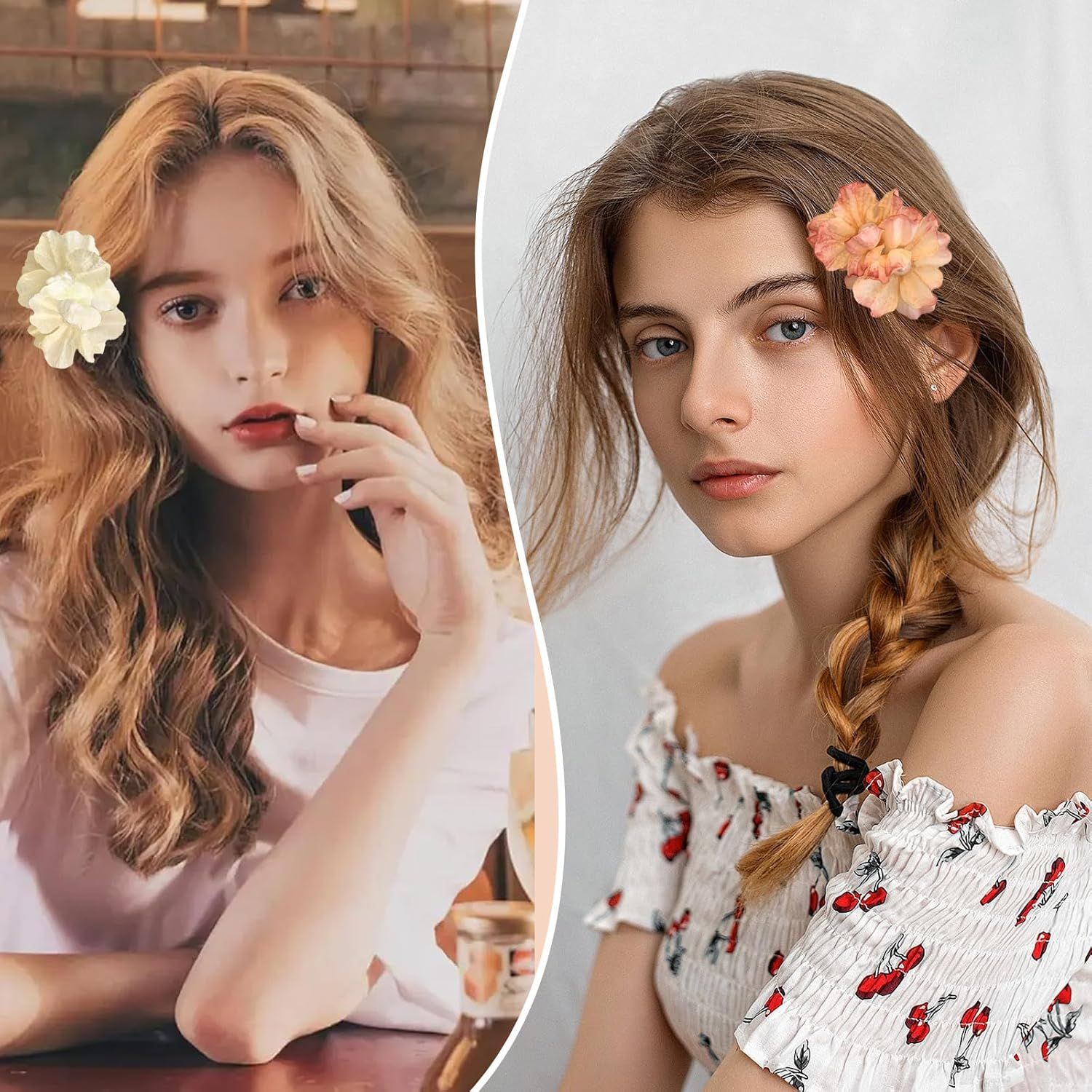 BSITSSS 10 Pieces Flower Hair Clips, Colorful Peony Pearls Hairpin, Artificial Flower Hair Pins for Women Girls Summer Hawaiian Beach Wedding Hairs Accessories image number 1