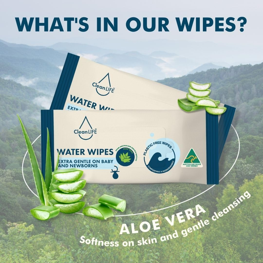 Cleanlife Water Wipes 640 Bulk Pack- Plastic Free and Bio-Degradable Wipes, Australian Made and Owned