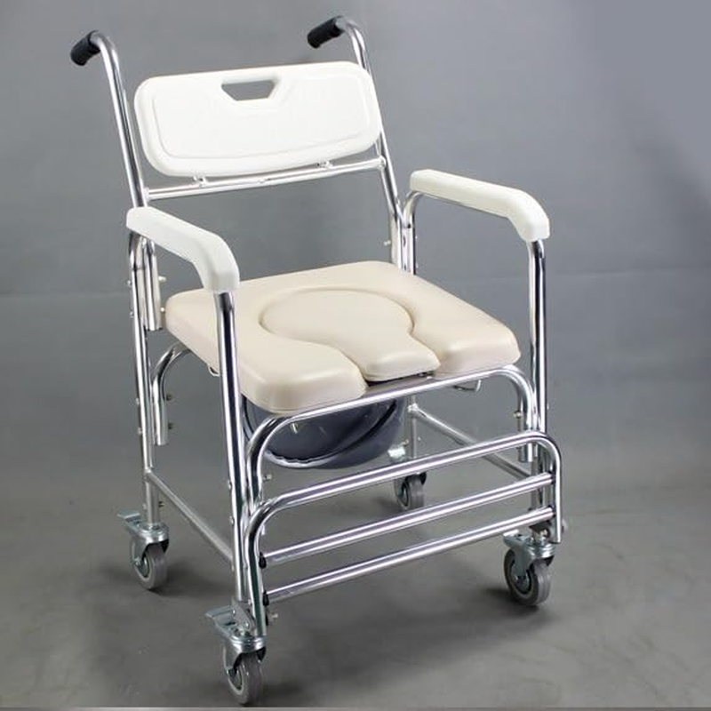 Toilet Seat with Wheels and Cushion; Folding Aluminum Shower Chair for Elderly, Disabled and Pregnant People, Load Capacity 150 Kg image number 3