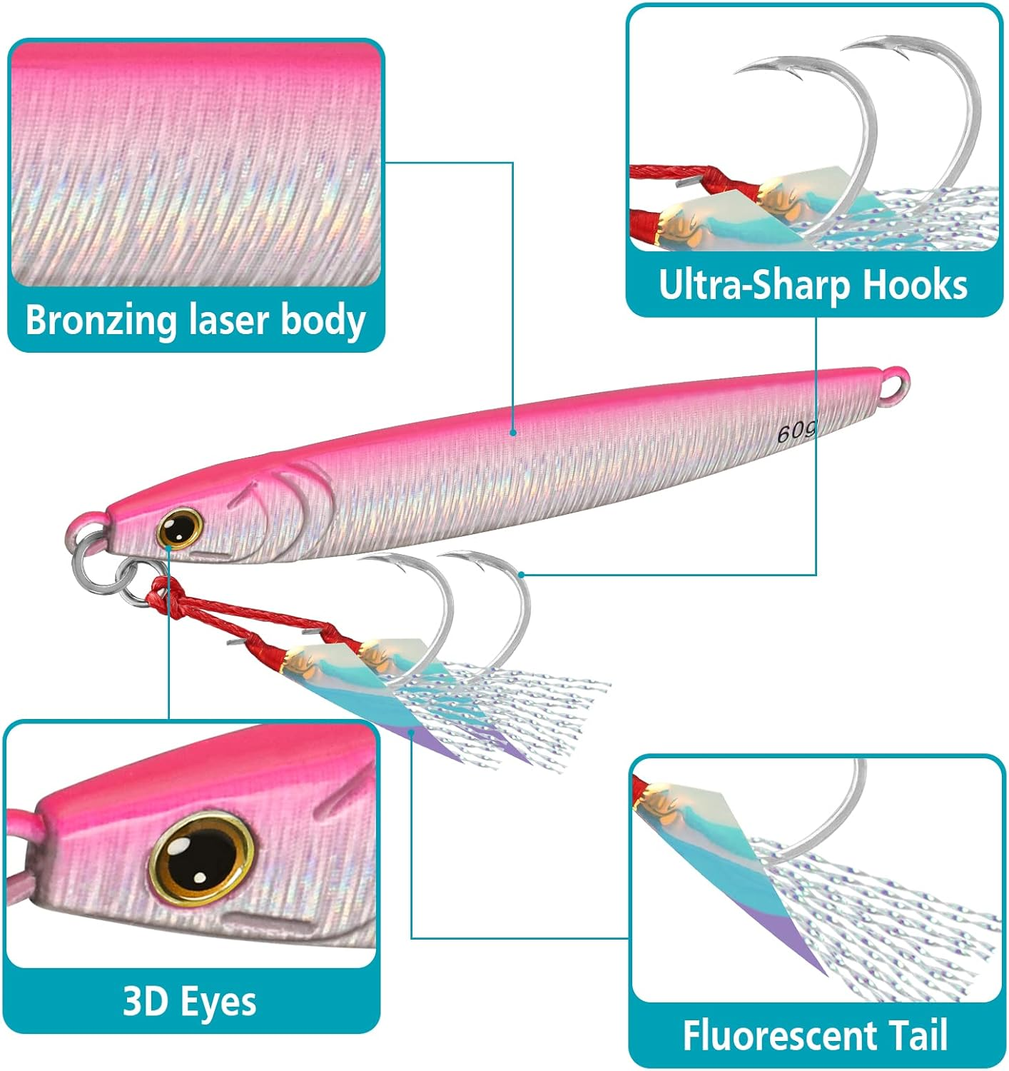 TRUSCEND Valuable Fishing Jigs of Captain'S Favorite, Shiny Saltwater Spoons Perfect for Jigging, Slow Pitch Jig Catch More Fish, Durable and Well-Made Bass Salmon Tuna Fishing Lures with Sharp Hook - A-1.8"-0.35Oz image number 5