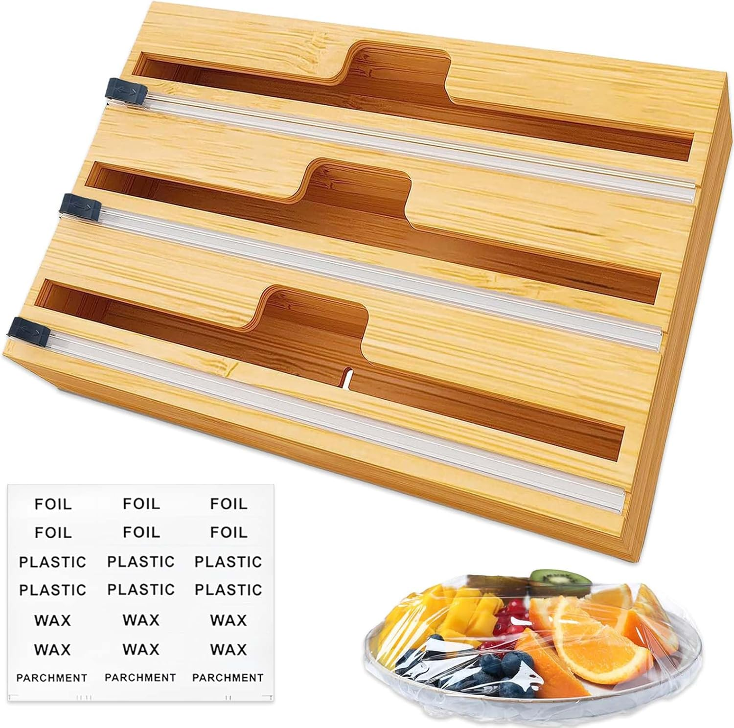 3-In-1 Wrap Organiser with Cutter &ndash; Foil, Cling Film & Baking Paper Dispenser, Fits 30&ndash;33Cm Rolls, Wall Mount or Drawer Use image number 1