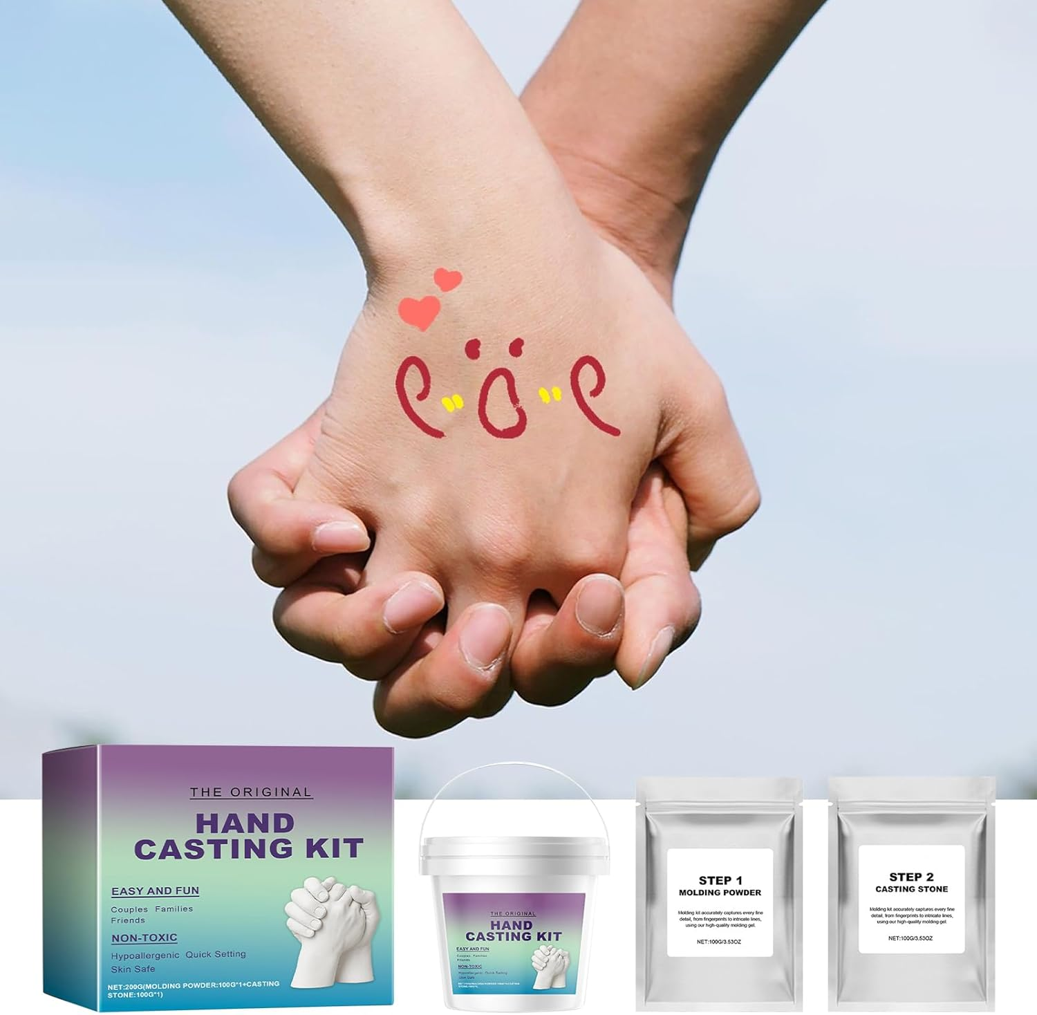 Molding Kit, Casting Kit, Romantic Keepsake Sturdy Materials Precise Detail Couples Activity Space-Saving Easy Installation with Gloves, Sculpture Mould for Adults image number 5