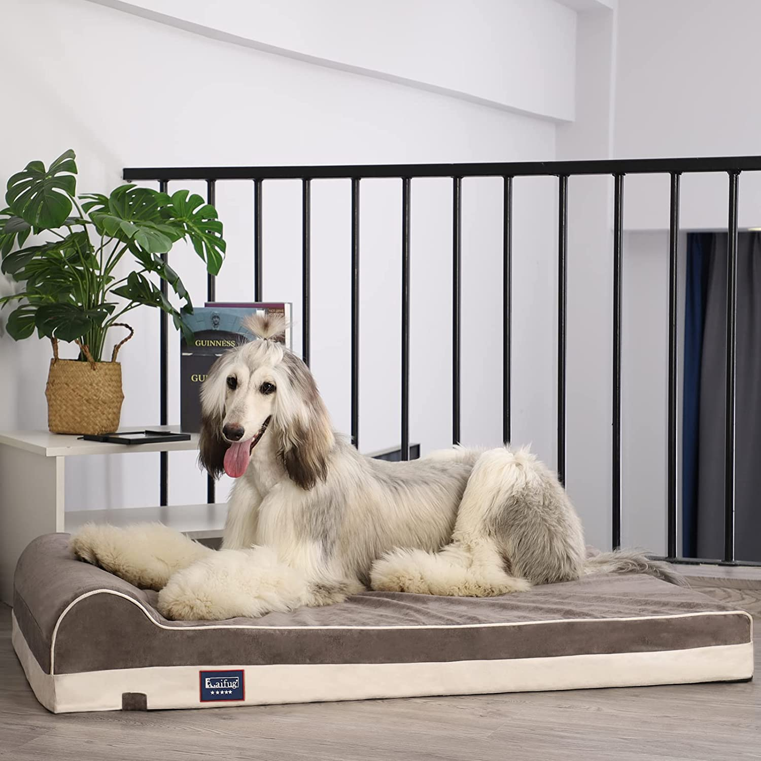 Laifug Orthopedic Memory Foam Extra Large Dog Bed with Pillow and Durable Waterproof Liner, Removable and Washable Cover (Large (117" X 71" X 20") CM, Grey) image number 6