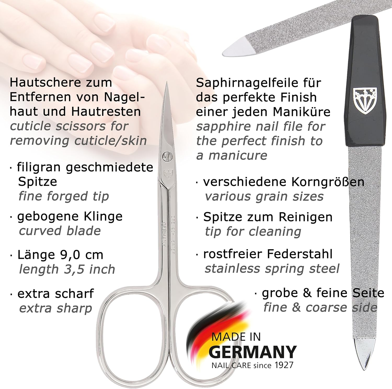 3 Swords Germany - Brand Quality 5 Piece Manicure Pedicure Grooming Kit Set for Professional Finger & Toe Nail Care Scissors Clipper Genuine Leather Case in Gift Box, Made in Solingen Germany (71103) image number 6