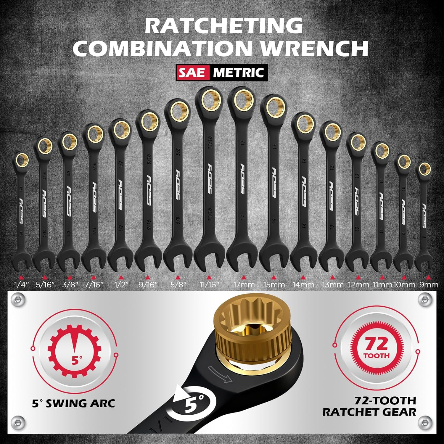 SEDY 132-Piece Mechanics Tool Set, Sae/Metric 1/4" & 3/8" Drive Socket Set, Ratcheting Wrenches, Extensions & Adapters, Quick-Release Ratchet, Professional Auto Repair Tool Kit with Storage Case image number 6