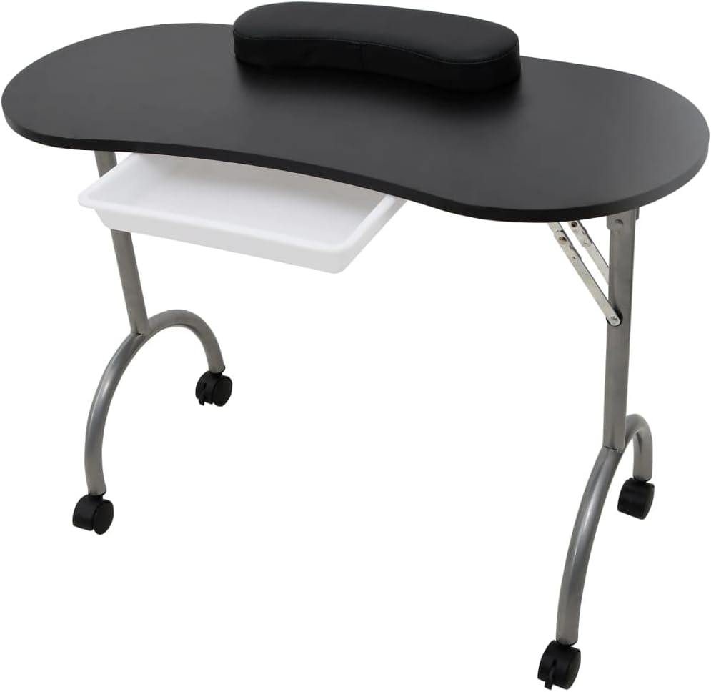 Vidaxl Professional Portable Manicure Table with Wrist Cushion, Pull-Out Drawer, Lockable Castors and Carrying Bag - White