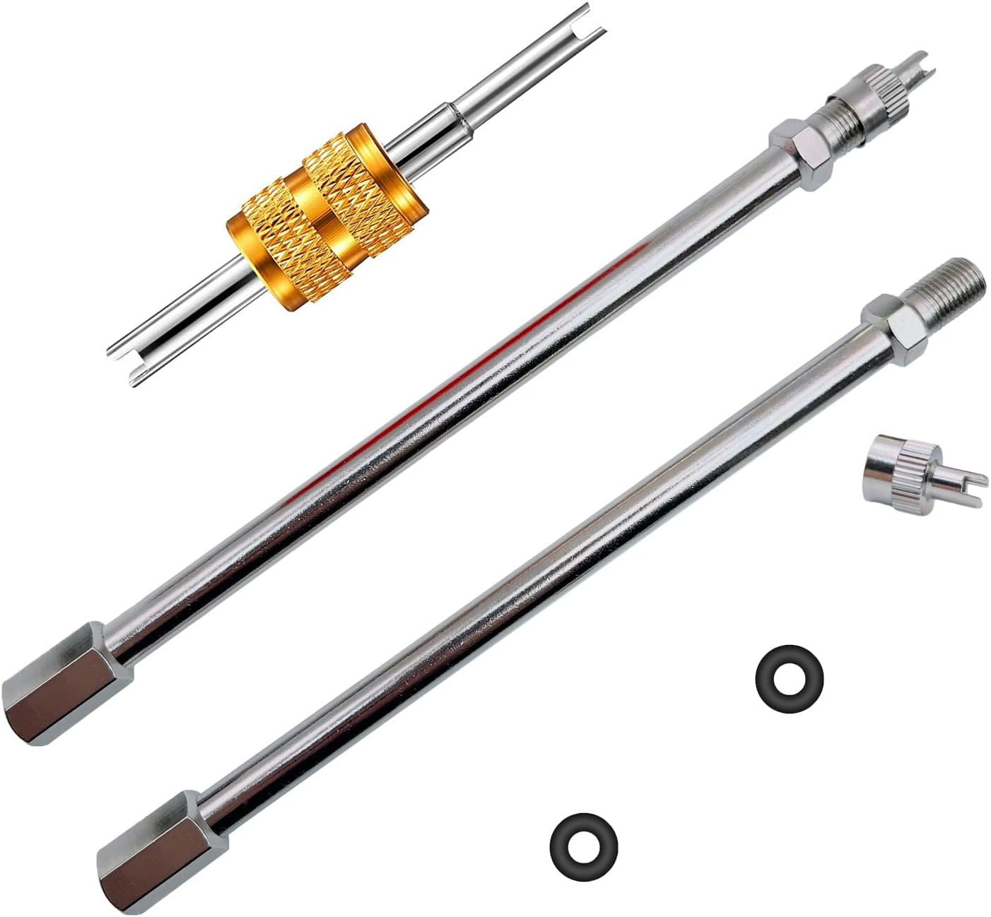 VOTNMIC Dually Valve Stem Extenders,2Pieces 180 Degree Heavey Duty Universal Metal Valve Stem Extensions for for Truck Tires, RV Tires, Motorhome, Coach, Pickup, Motorcycle, Bike, Trailers image number 3